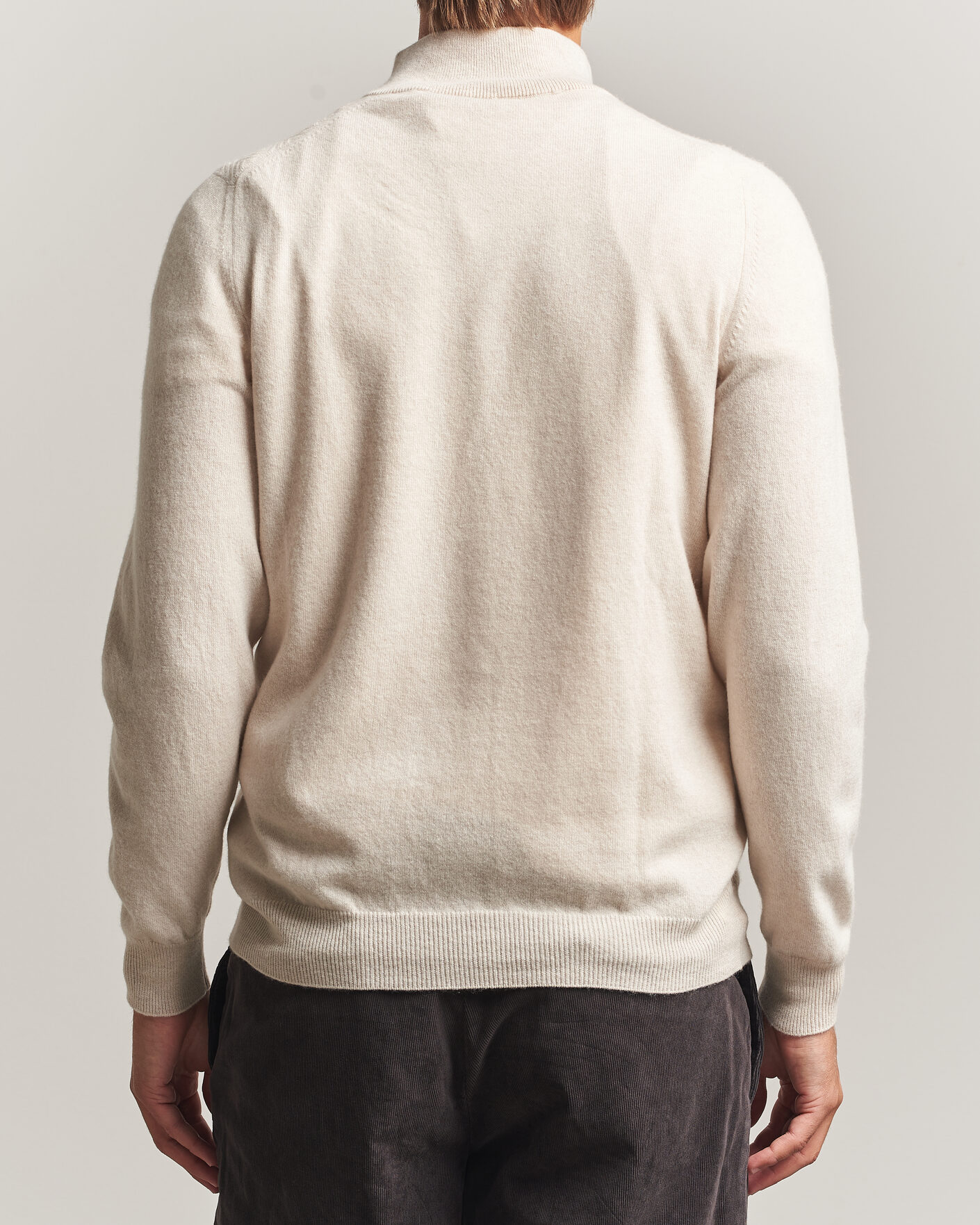 Herren | Pullover | Fedeli | Wool/Cashmere Chevron Half Zip Light Beige