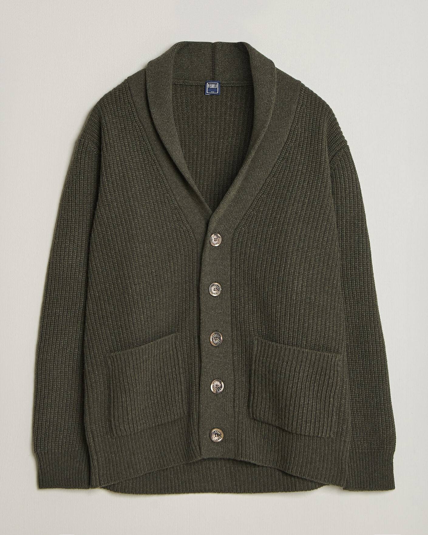 Herren | Pullover | Fedeli | Wool/Cashmere Shawl Cardigan Forest Green