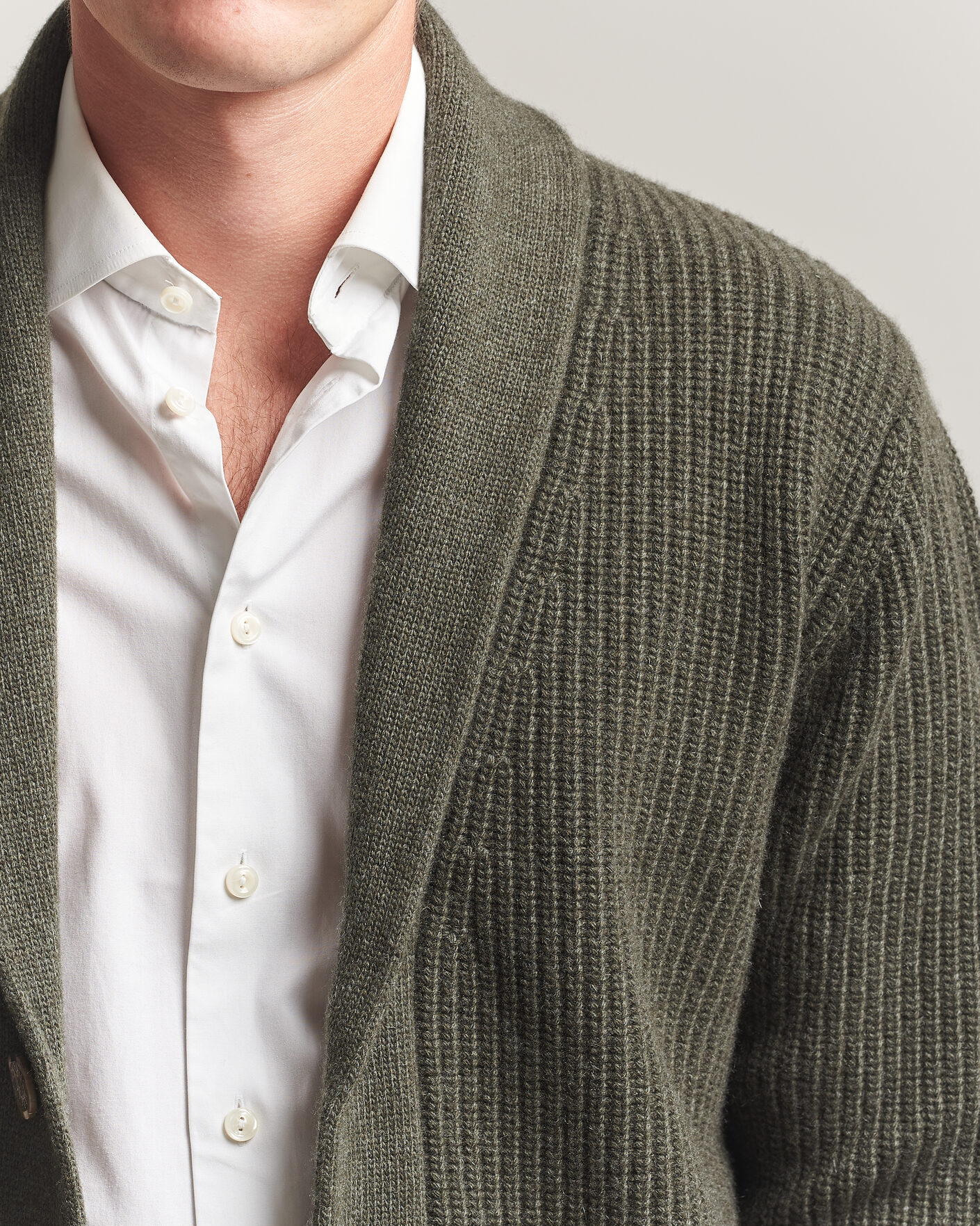 Herren | Pullover | Fedeli | Wool/Cashmere Shawl Cardigan Forest Green