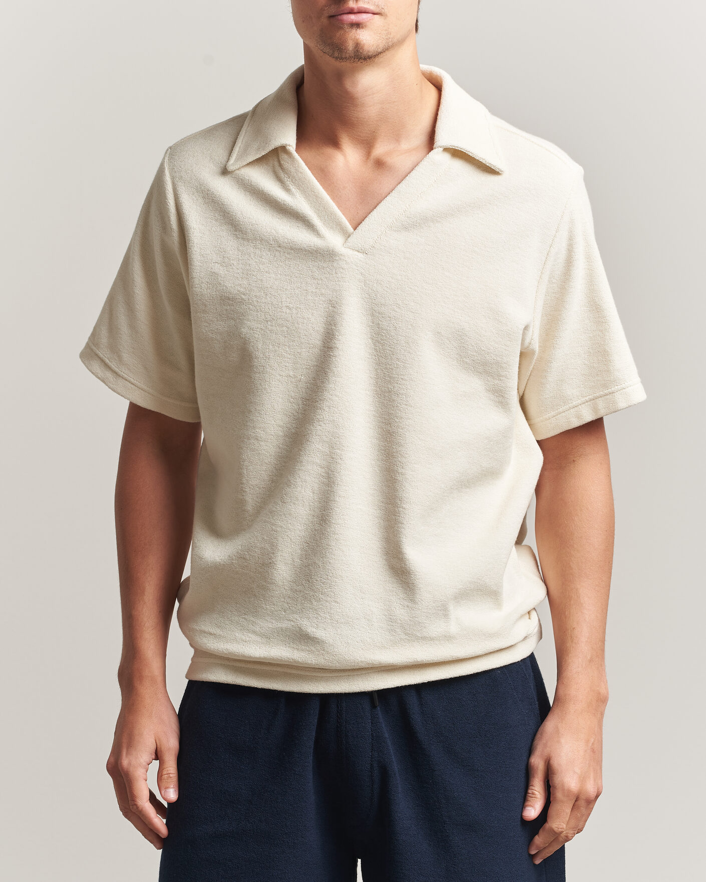 Herren | Poloshirts | OAS | Serif Regular Fit Terry Open Collar Polo Ecru