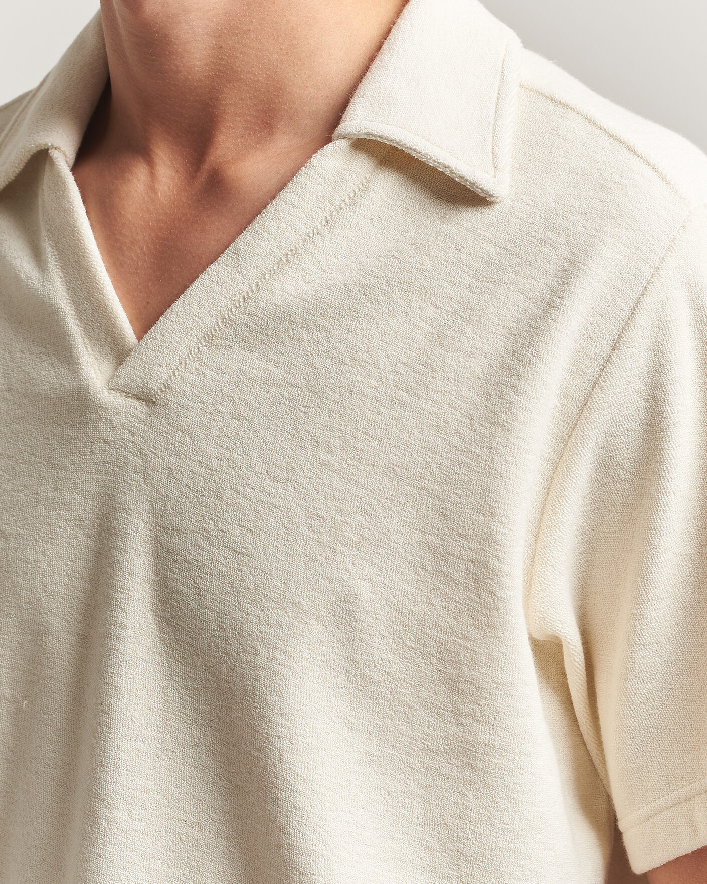 Herren | Poloshirts | OAS | Serif Regular Fit Terry Open Collar Polo Ecru