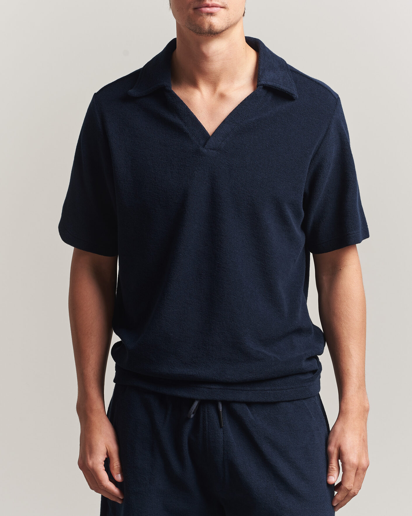 Herren | Poloshirts | OAS | Serif Regular Fit Terry Open Collar Polo Dark Blue