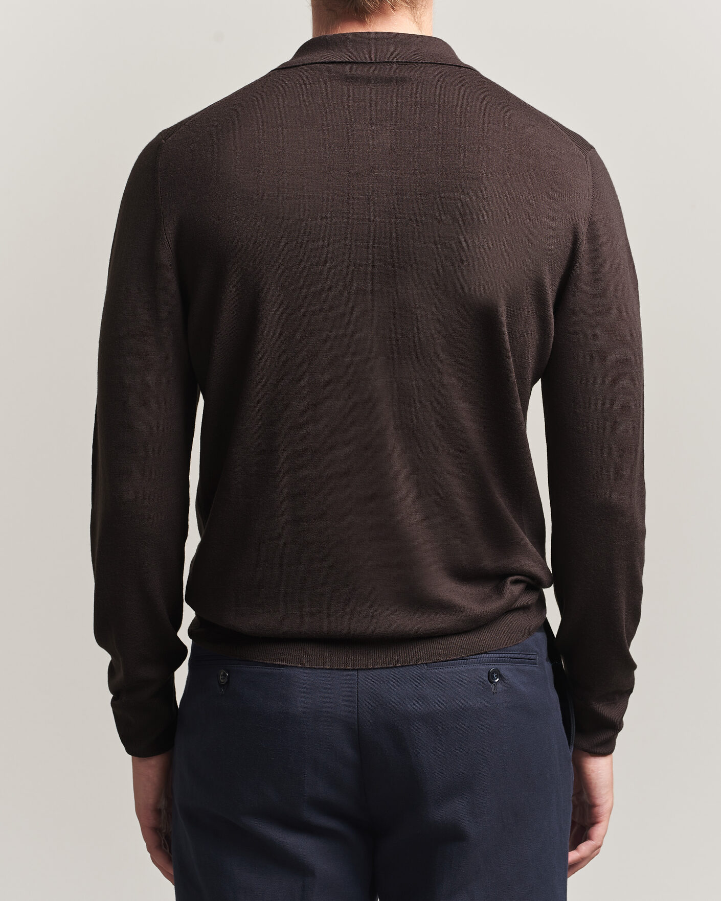 Herren | Pullover | Canali | Merino Wool Long Sleeve Polo Dark Brown