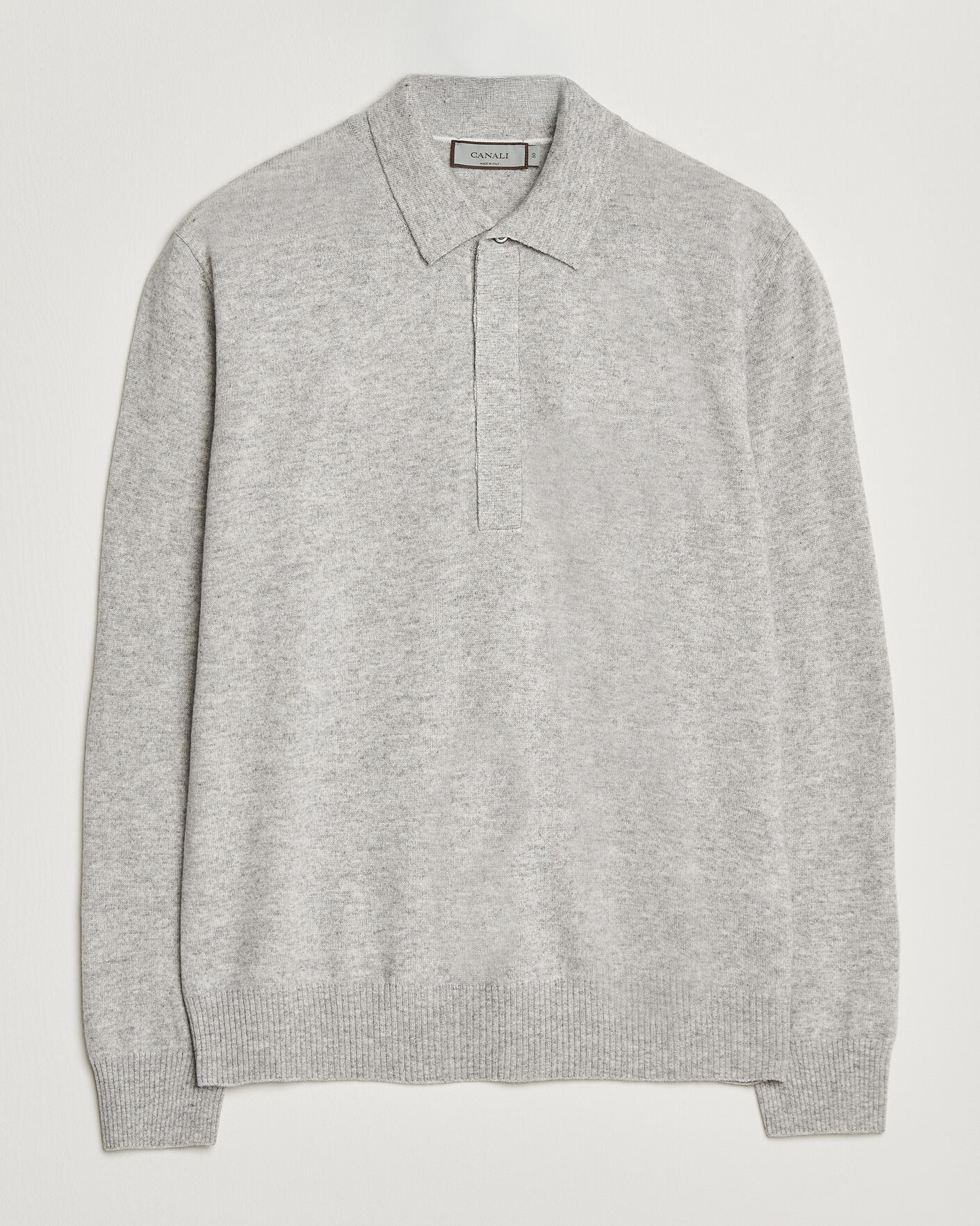 Herren | Pullover | Canali | Wool/Cashmere Long Sleeve Polo Light Grey