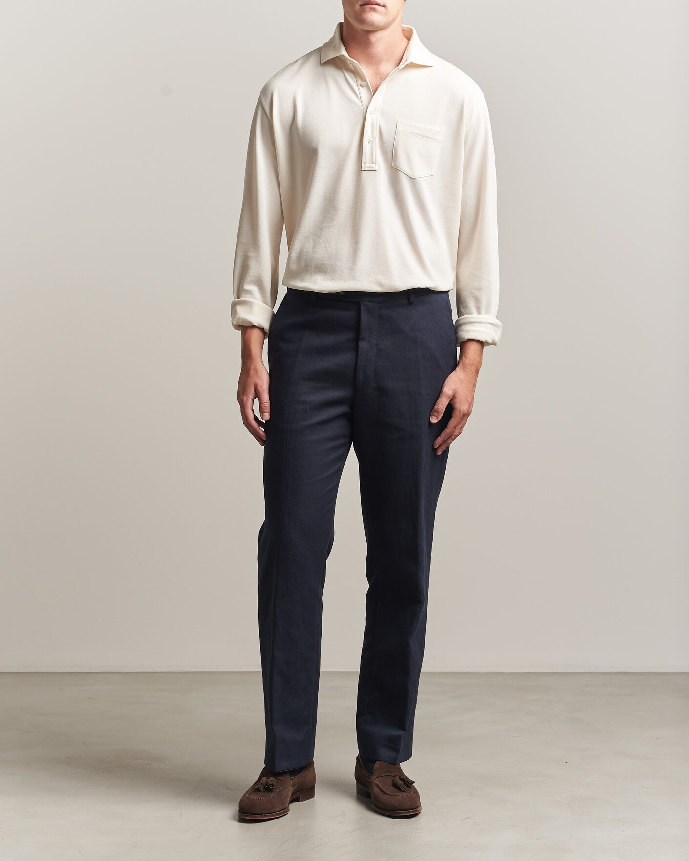 Herren | Poloshirts | Ralph Lauren Purple Label | Long Sleeve Washed Polo Classic Cream