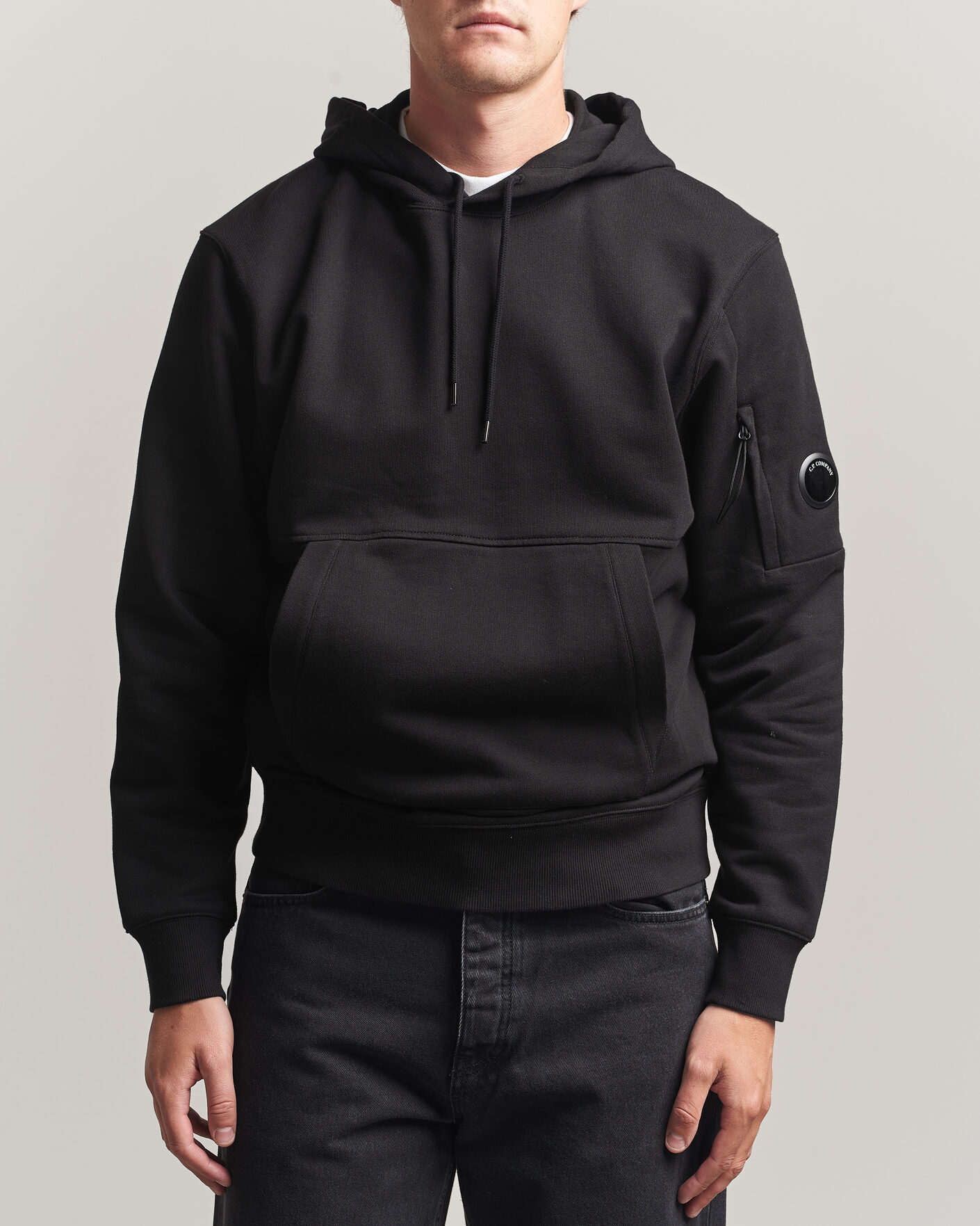 Herren | Pullover | C.P. Company | Diagonal Raised Fleece Lens Hood Black