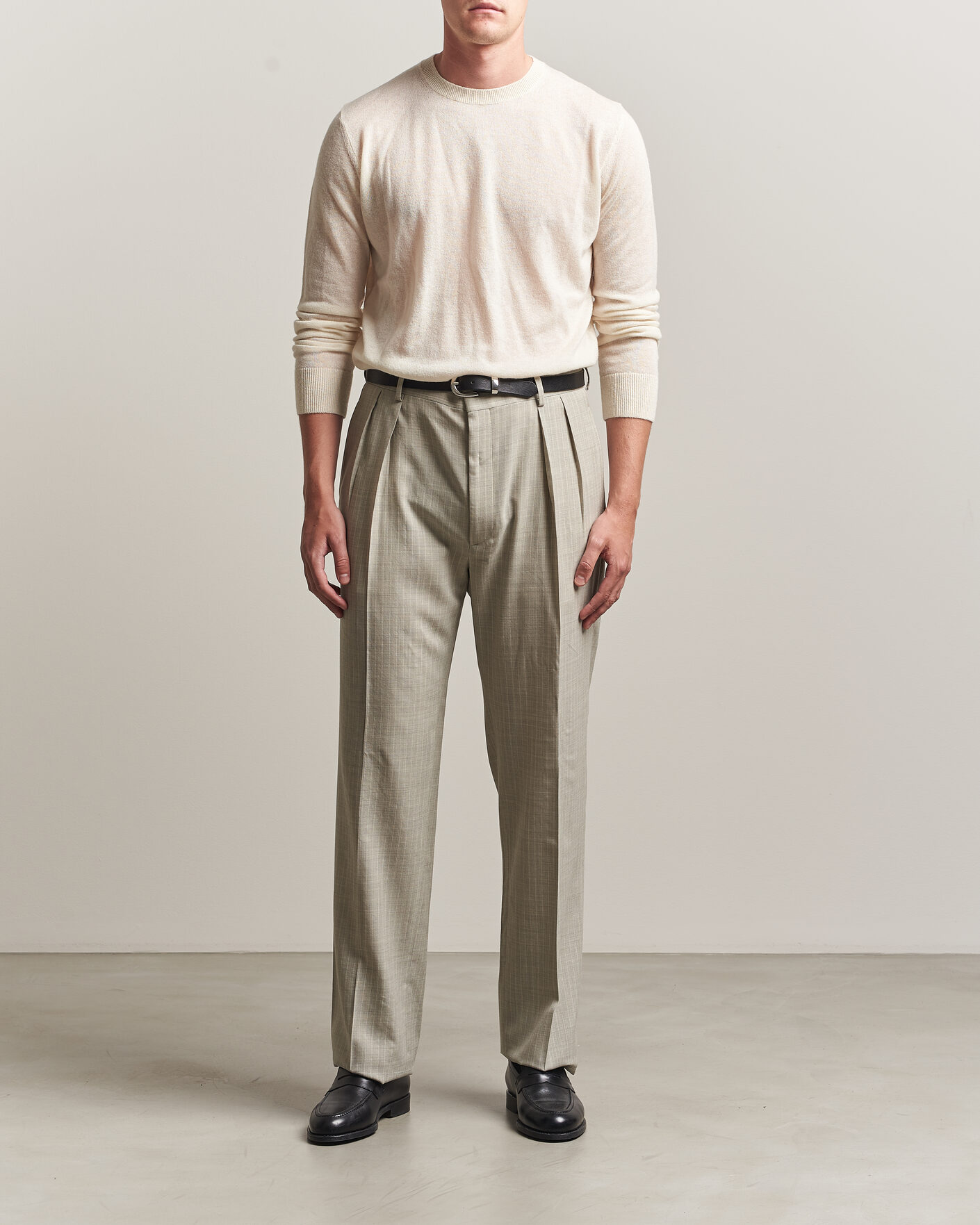 Herren | Hosen | Ralph Lauren Purple Label | Glenn Pinstriped Pleated Wool Trousers Grey