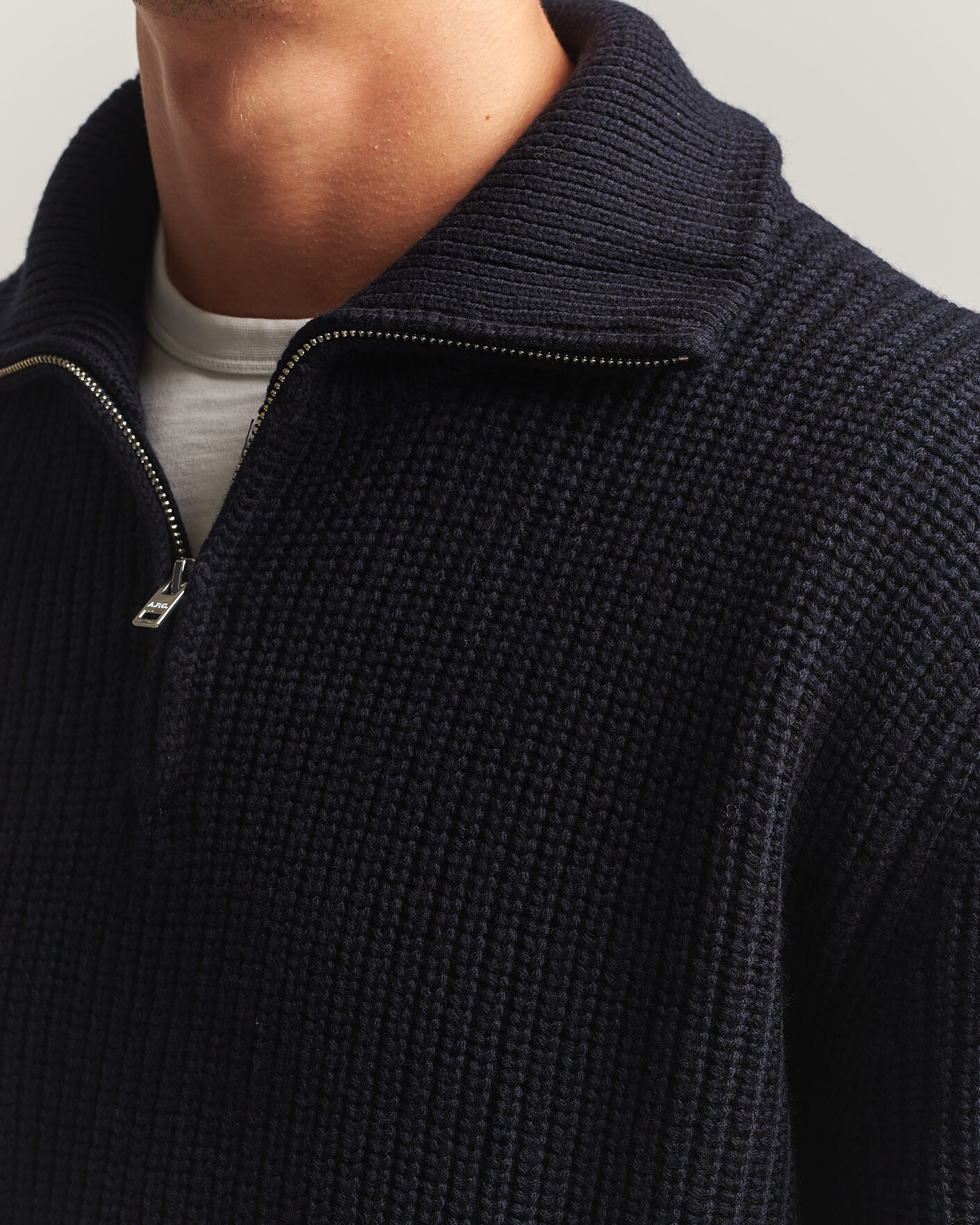 Herren | Pullover | A.P.C. | Daniel Wool Rib Knitted Half Zip Dark Navy