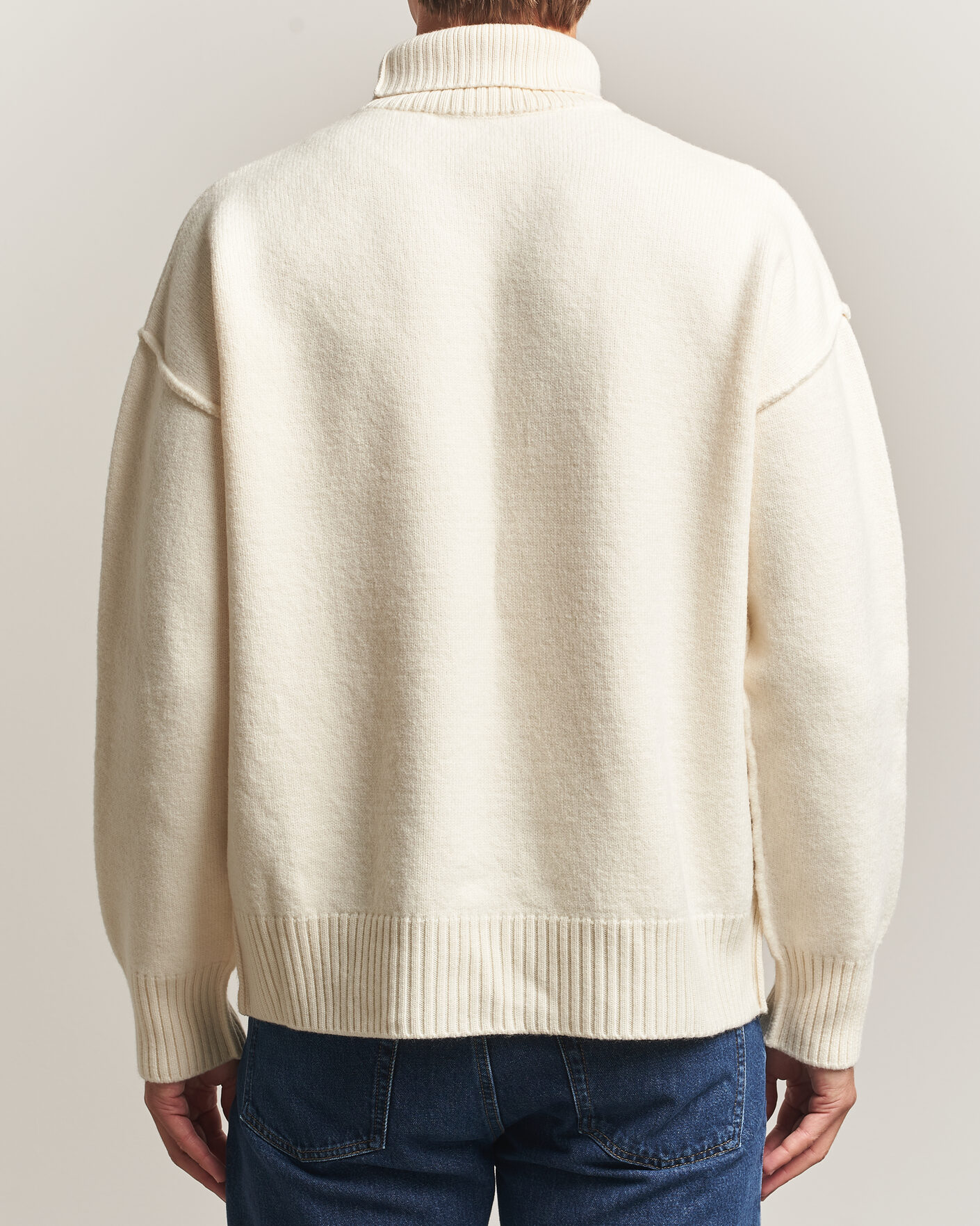 Herren | Pullover | AMI | Big Heart Logo Wool Knitted Polo Ecru