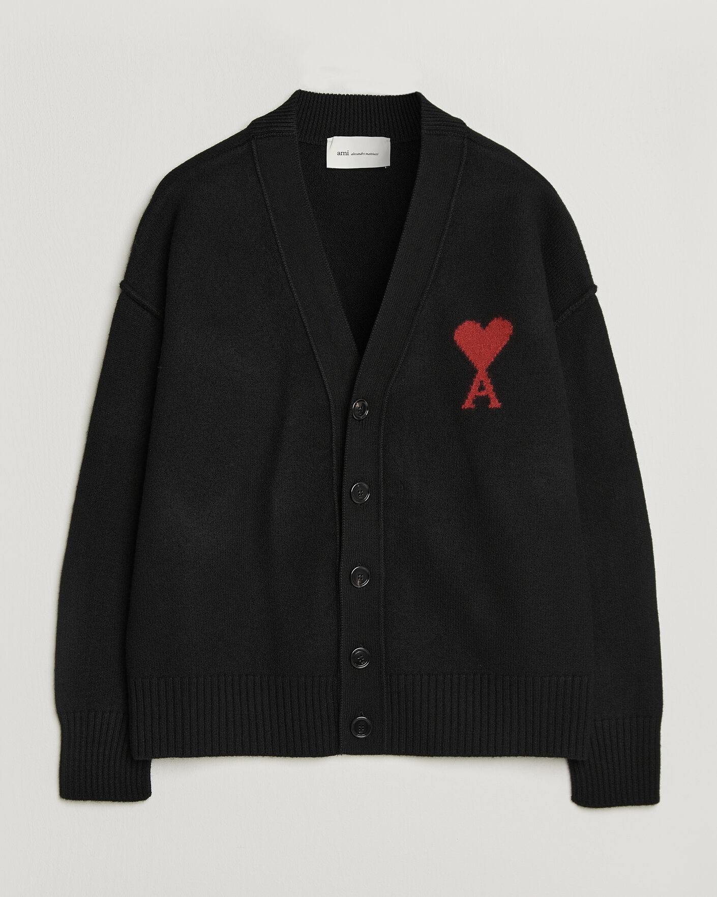 Herren | Pullover | AMI | Big Heart Logo Wool Knitted Cardigan Black