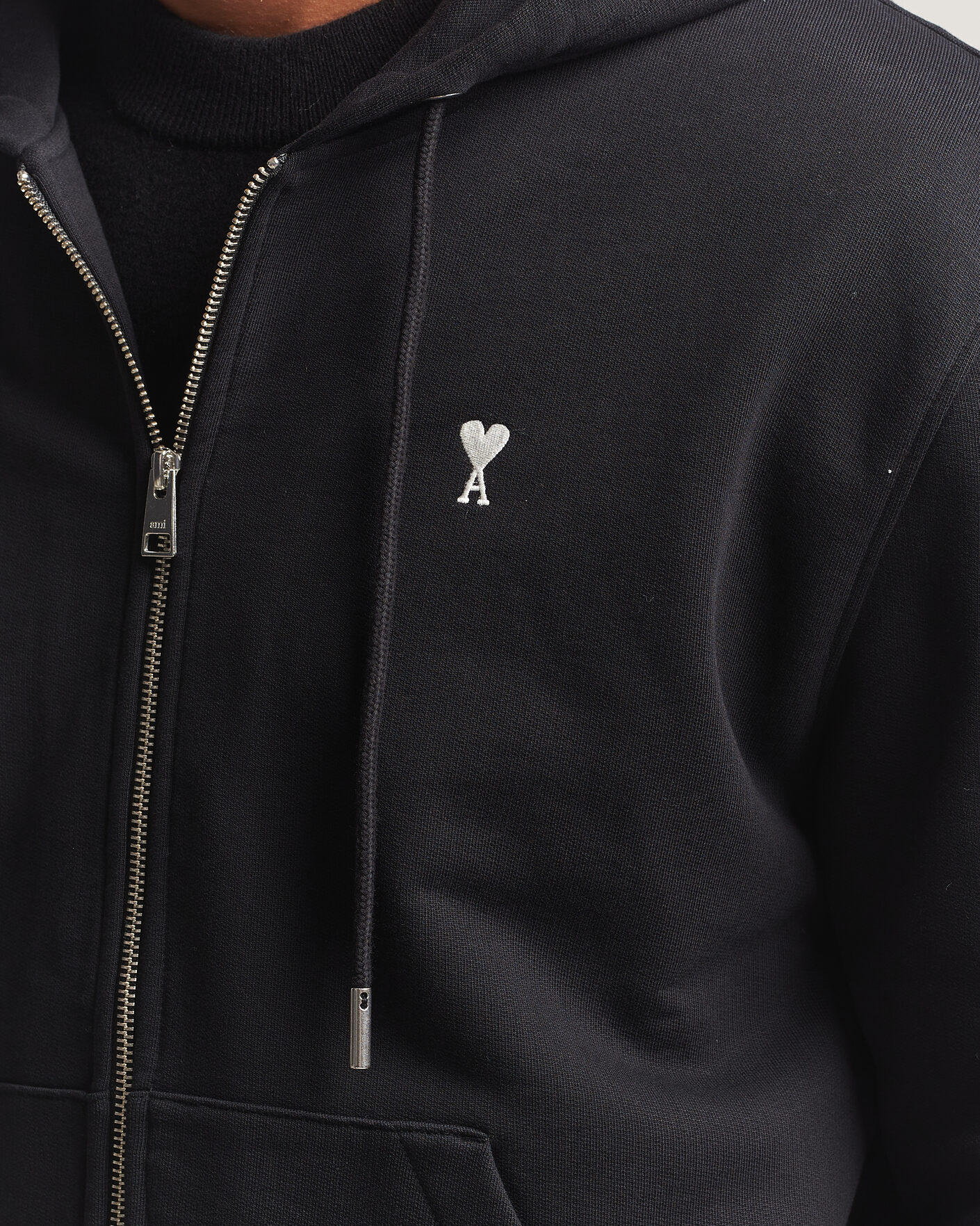 Herren | Pullover | AMI | Contrasted Heart Logo Full Zip Hoodie Black