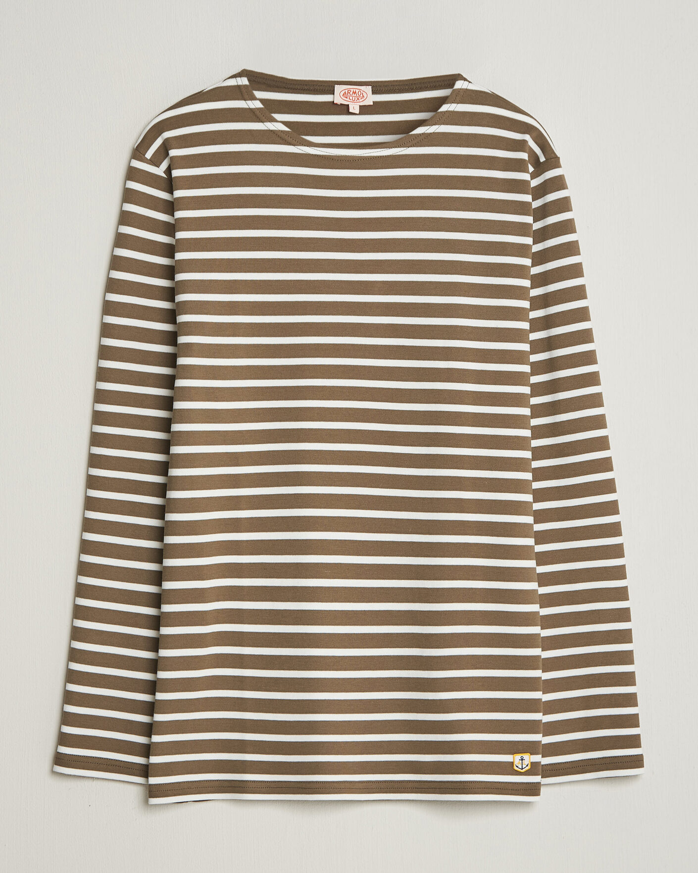 Herren | T-Shirts | Armor-lux | Houat Héritage Stripe Long Sleeve T-Shirt Olive/Milk
