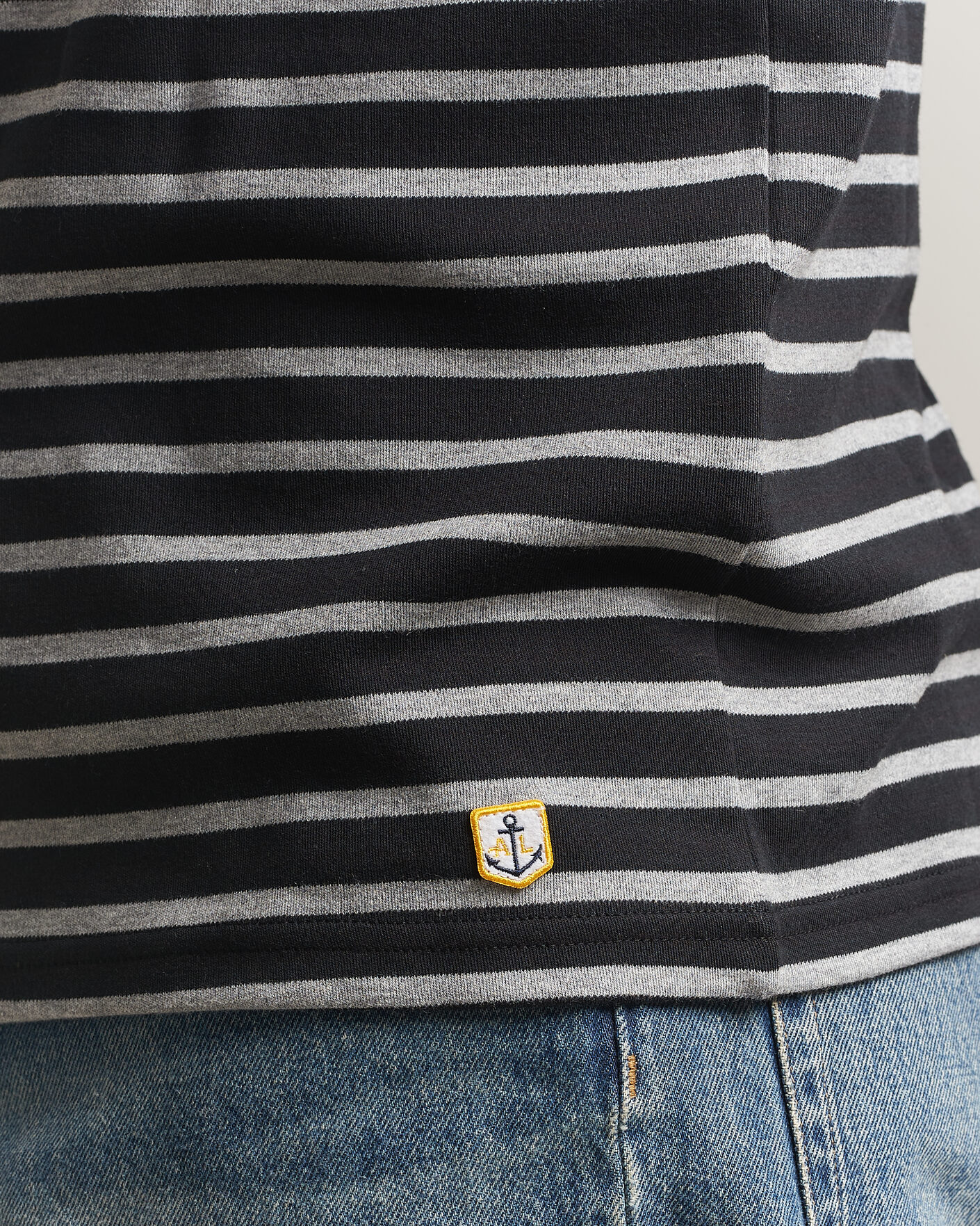 Herren | T-Shirts | Armor-lux | Houat Héritage Stripe Long Sleeve T-Shirt Black/Grey