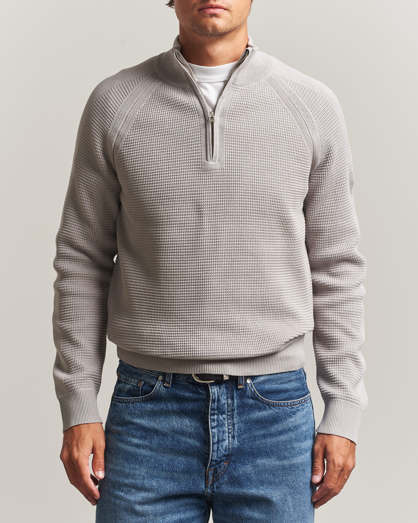 Herren | Pullover | Belstaff | Bradwell Cotton Knitted Quarter Zip Concrete