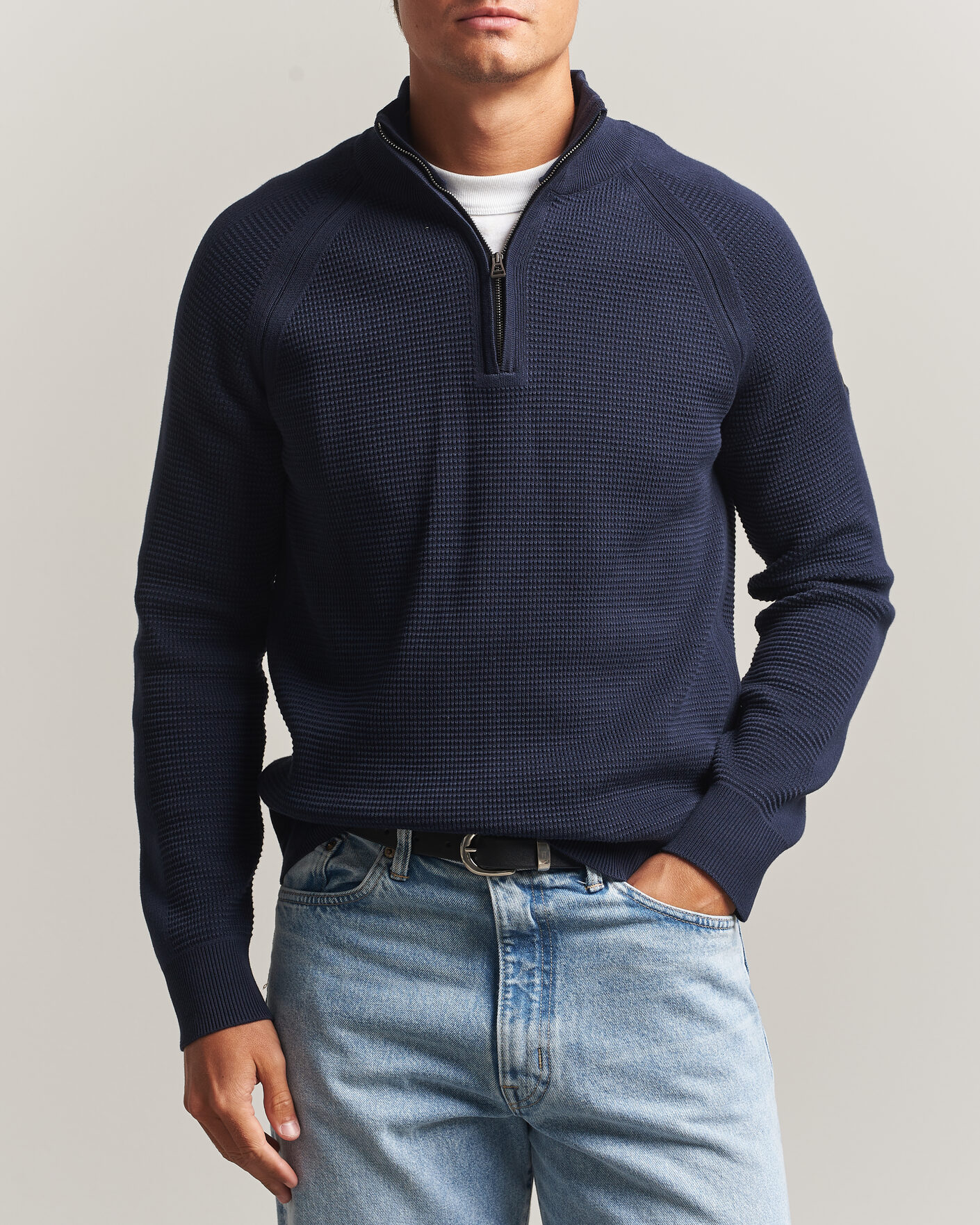 Herren | Pullover | Belstaff | Bradwell Cotton Knitted Quarter Zip Dark Ink