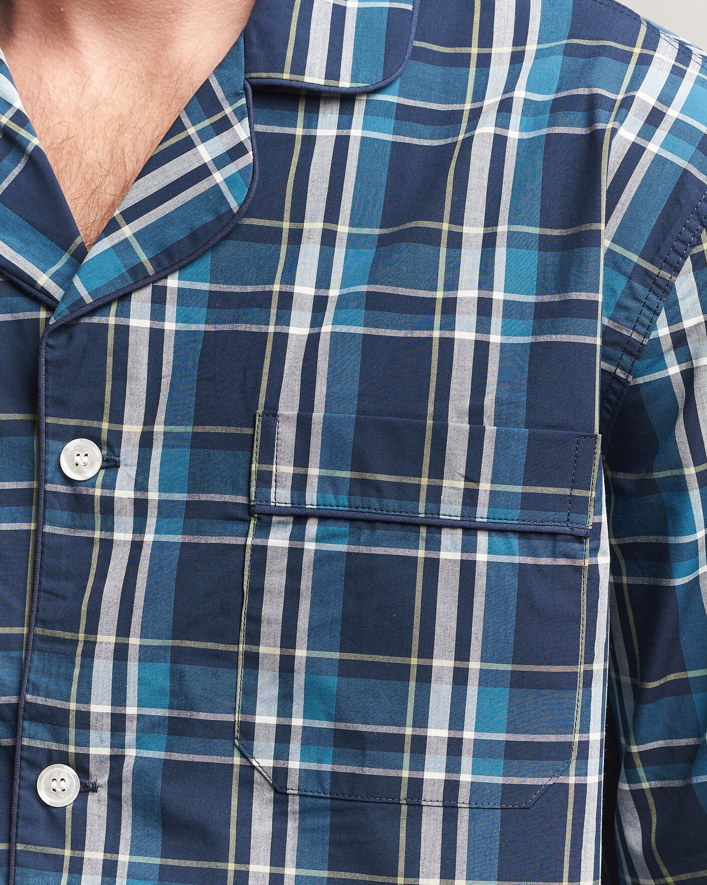 Herren | Schlafanzüge & Bademäntel | Derek Rose | Piped Checked Cotton Pyjama Set Navy