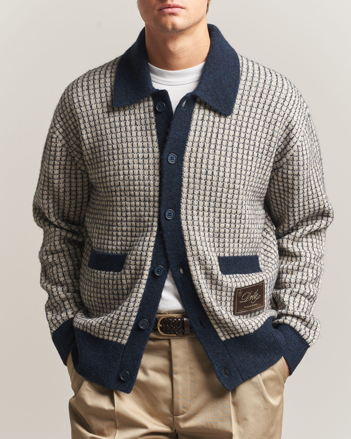 Herren | Pullover | Drôle de Monsieur | Waffle Knitted Cardigan Navy