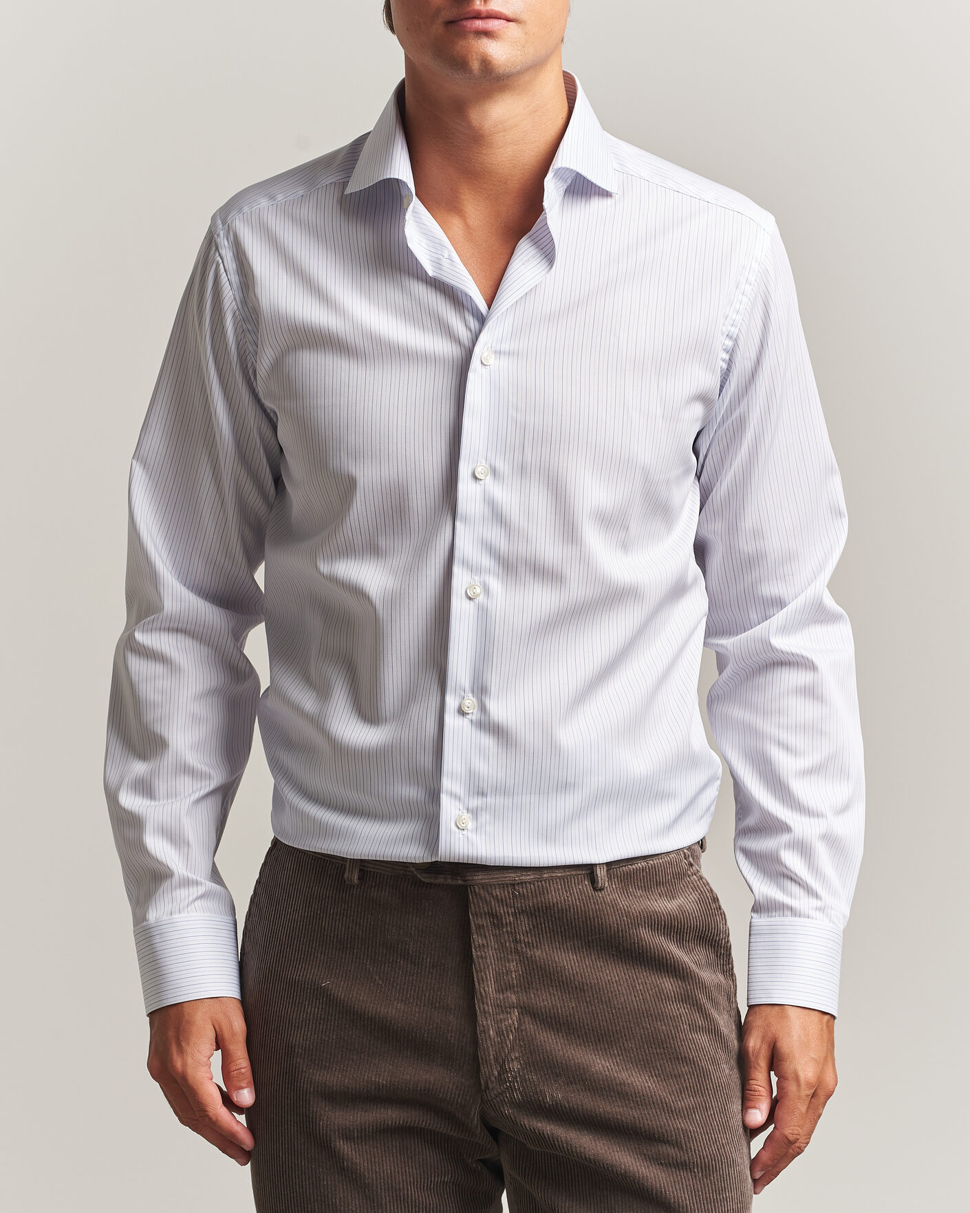 Herren | Hemden | Eton | Slim Fit Fine Twill Striped Shirt Light Blue