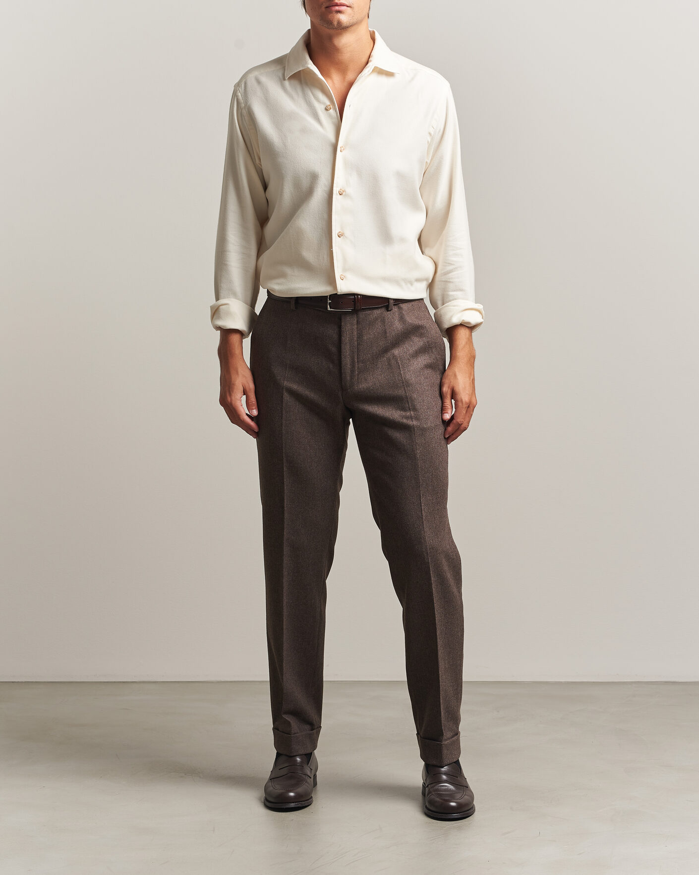 Herren | Hemden | Eton | Casual Fit One Piece Collar Flannel Shirt Off White