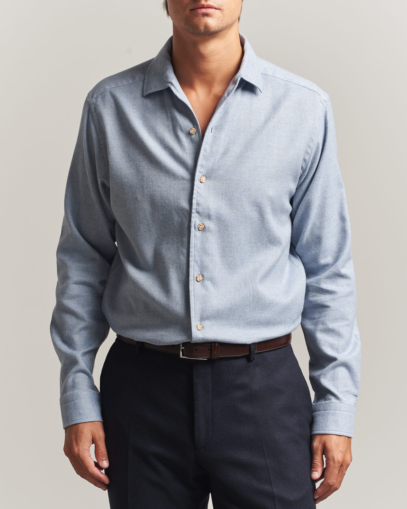 Herren | Hemden | Eton | Casual Fit One Piece Collar Flannel Shirt Light Blue