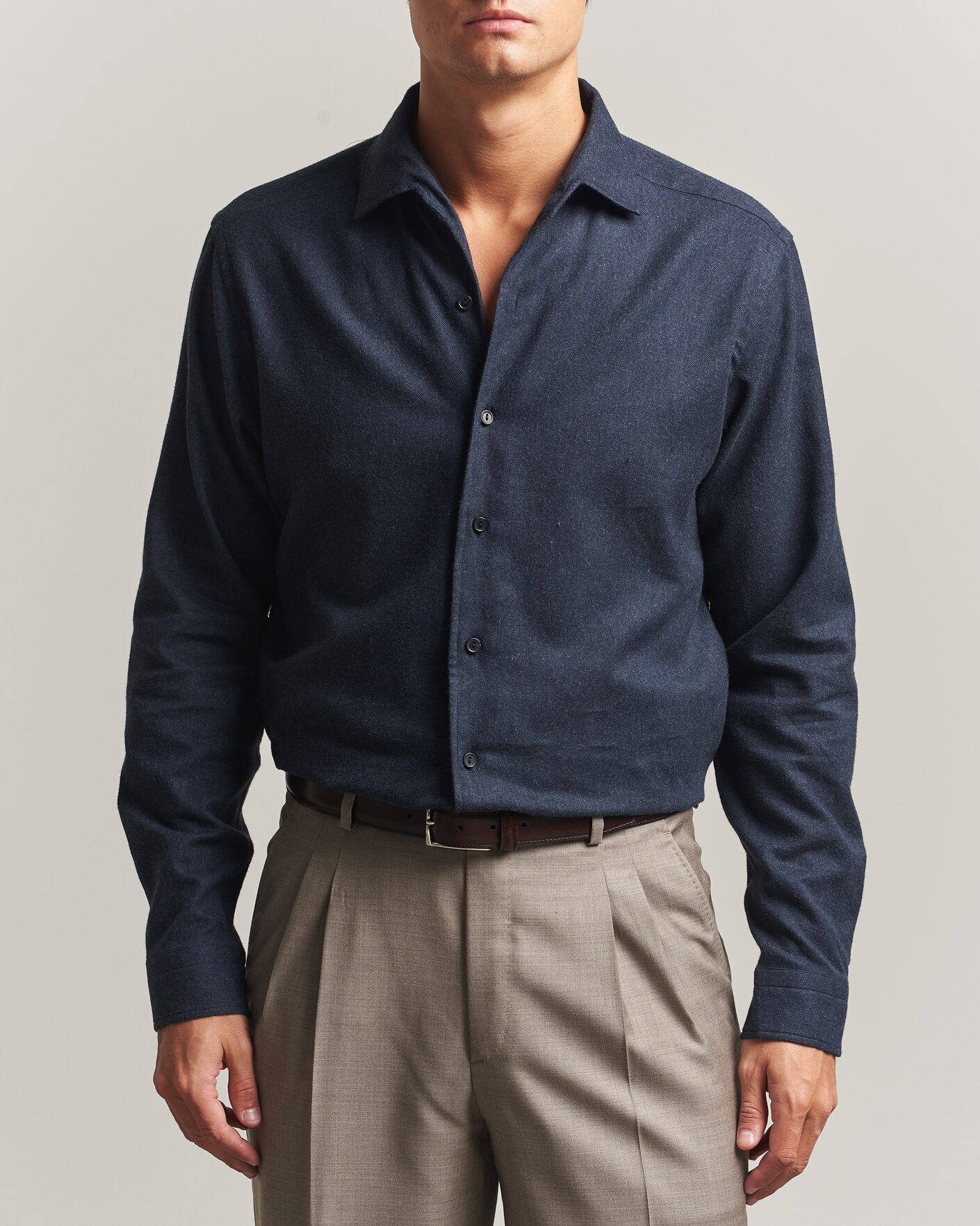 Herren | Hemden | Eton | Casual Fit One Piece Collar Flannel Shirt Navy Blue