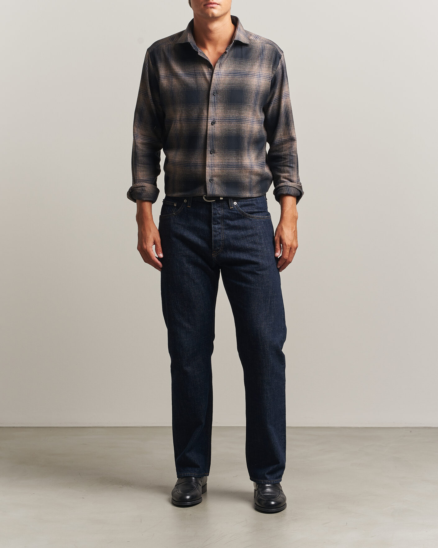 Herren | Hemden | Eton | Casual Fit Checked Flannel Shirt Navy Blue