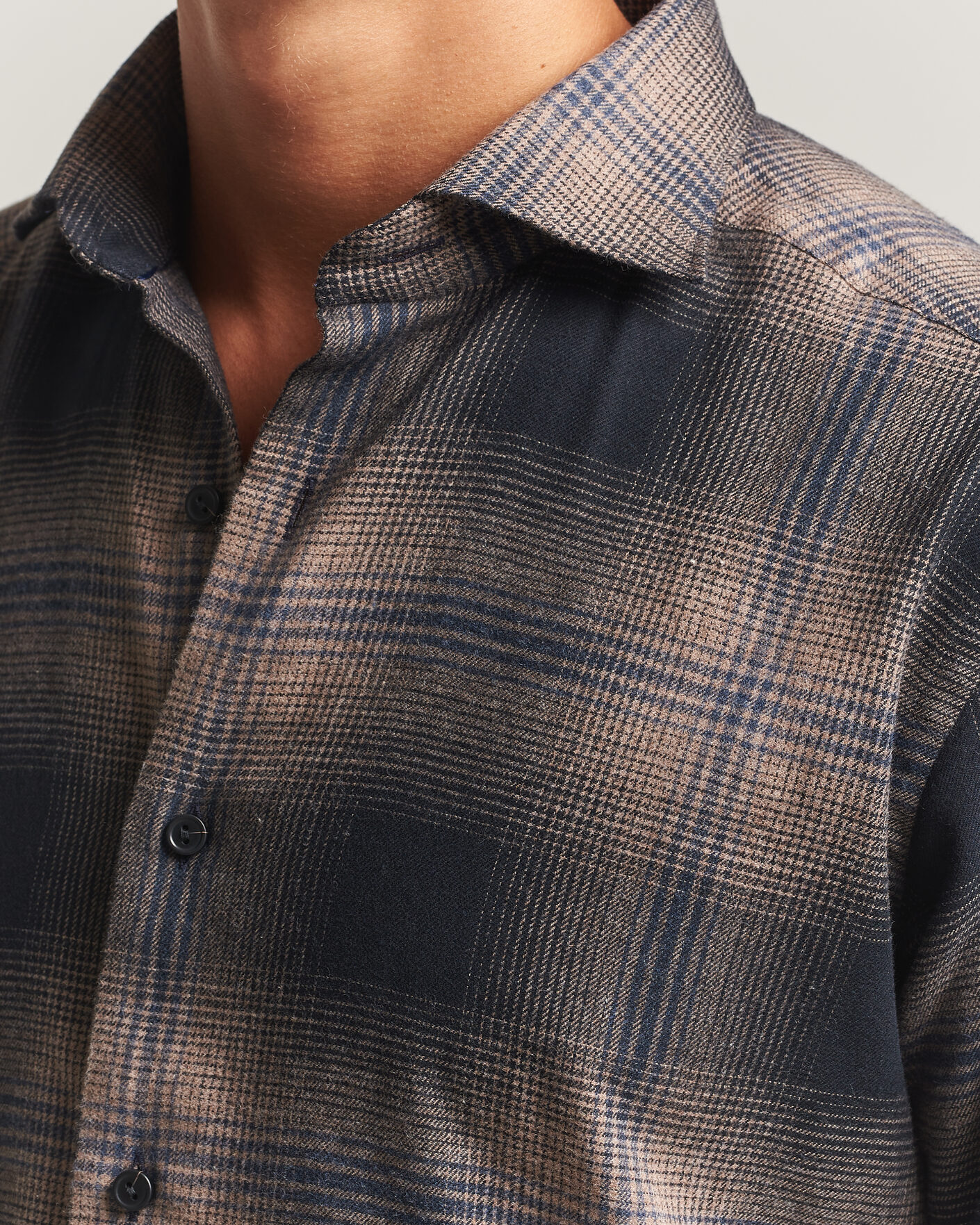 Herren | Hemden | Eton | Casual Fit Checked Flannel Shirt Navy Blue