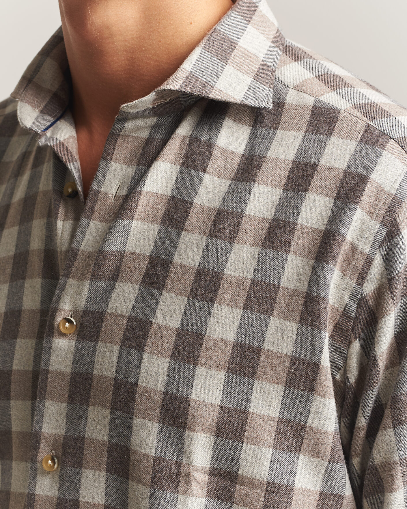 Herren | Hemden | Eton | Casual Fit Checked Flannel Shirt Beige