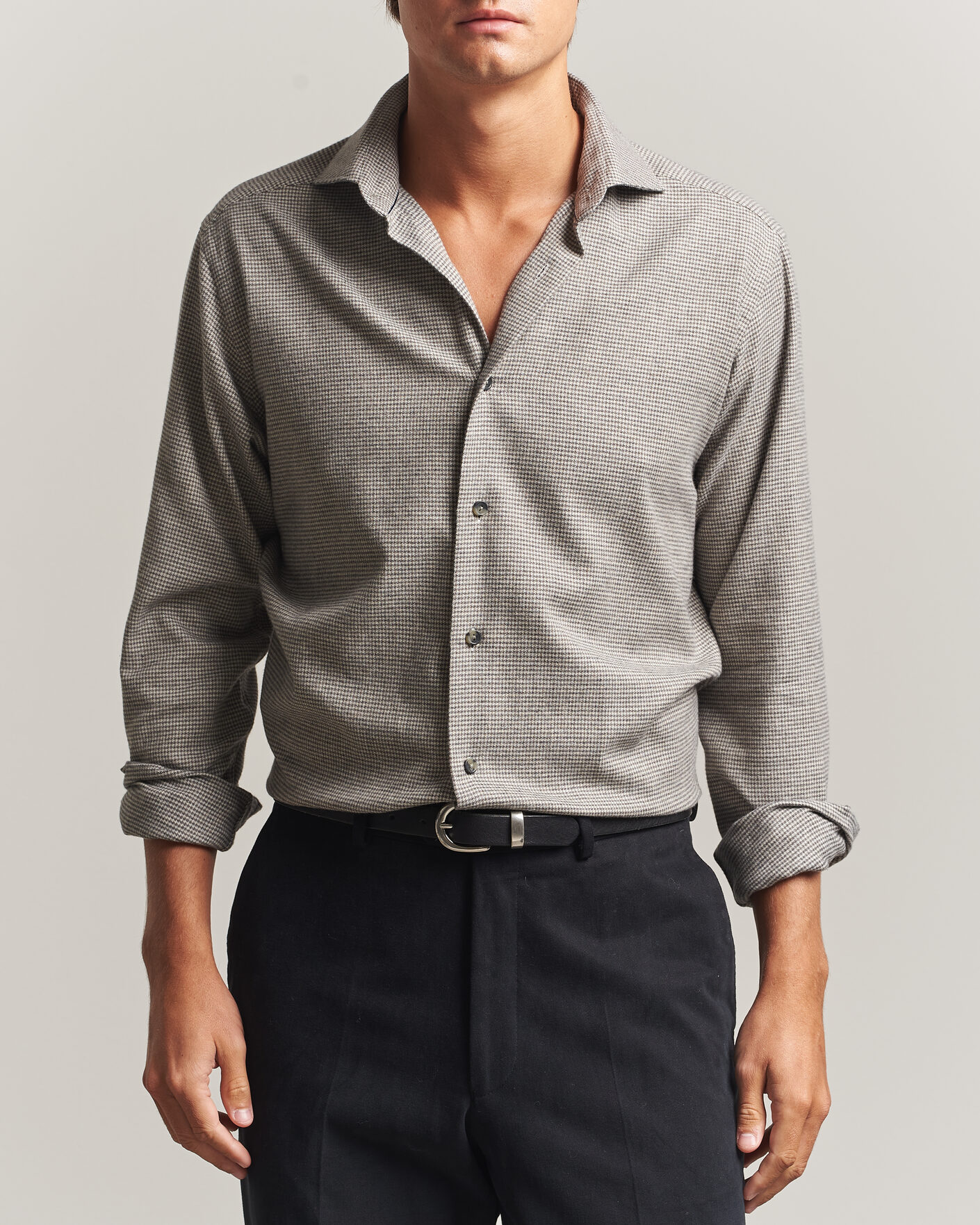 Herren | Hemden | Eton | Casual Fit Houndstooth Flannel Shirt Mid Grey
