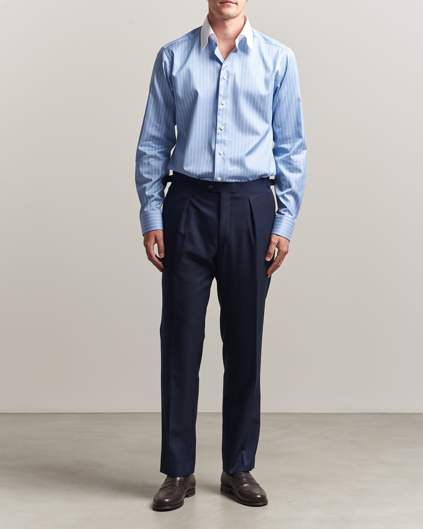 Herren | Hemden | Eton | Slim Fit Signature Twill Striped Shirt Mid Blue