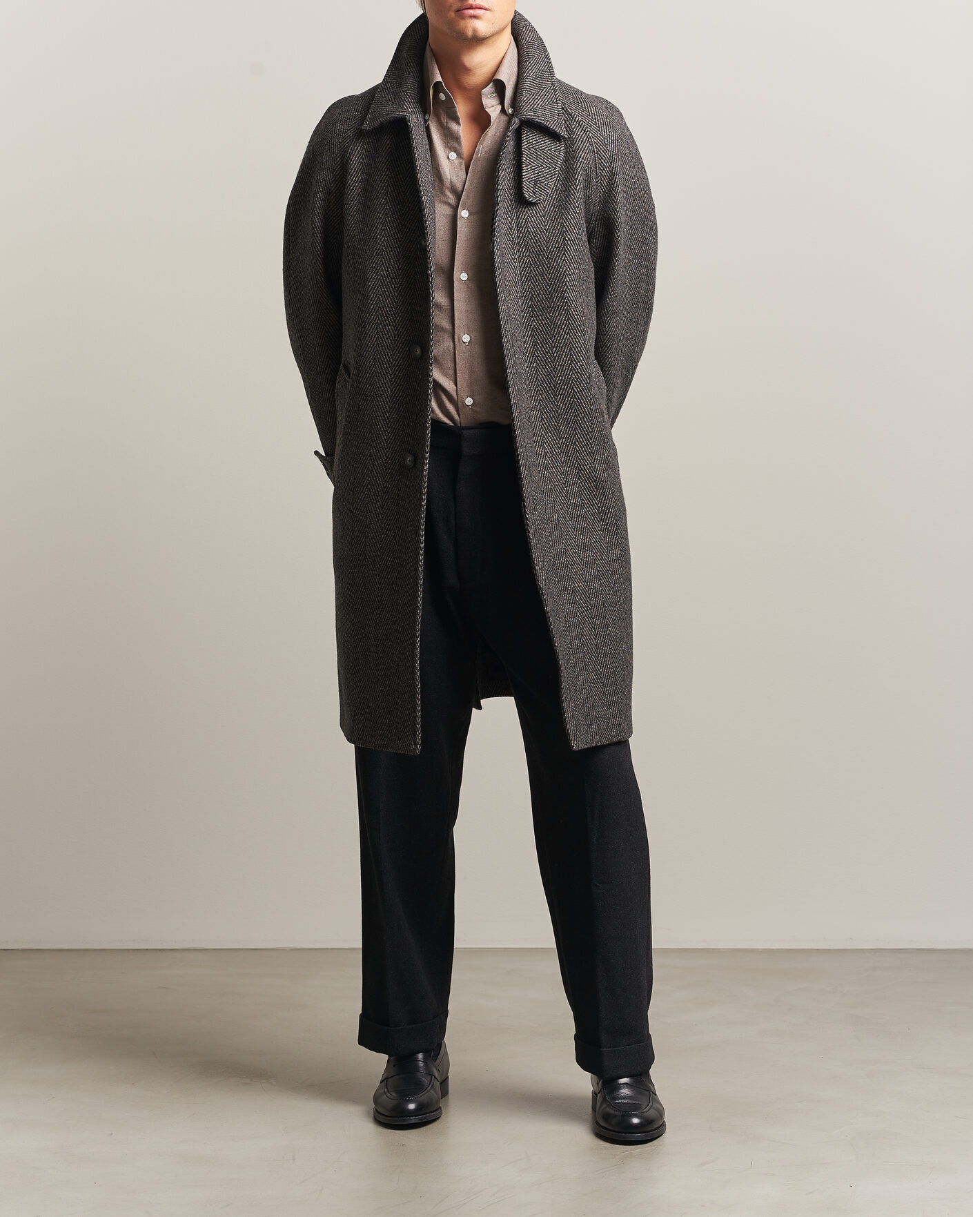 Herren | Jacken | Eton | Wool/Cashmere Herringbone Raglan Coat Dark Brown