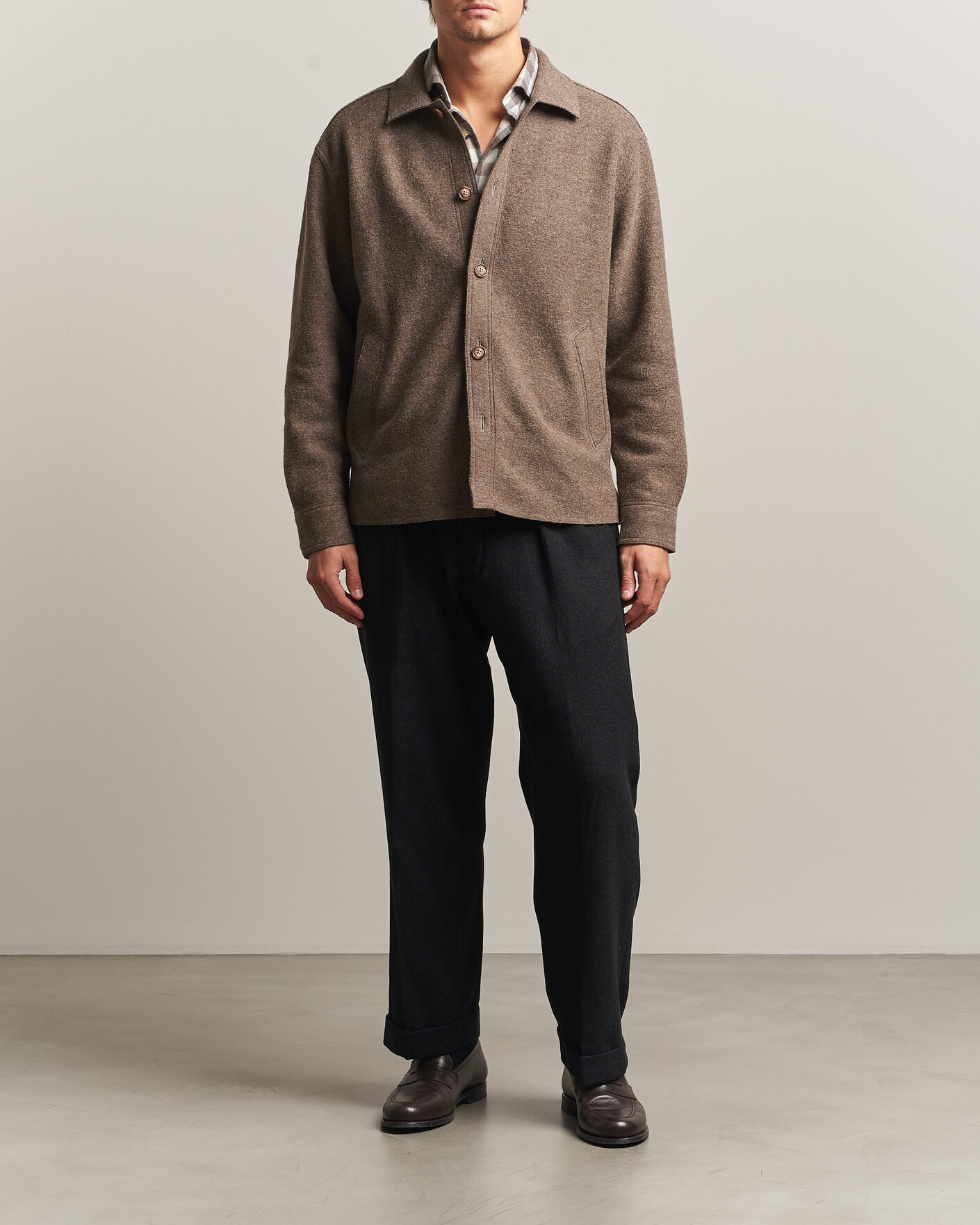 Herren | Jacken | Eton | Boiled Wool Shirt Jacket Brown