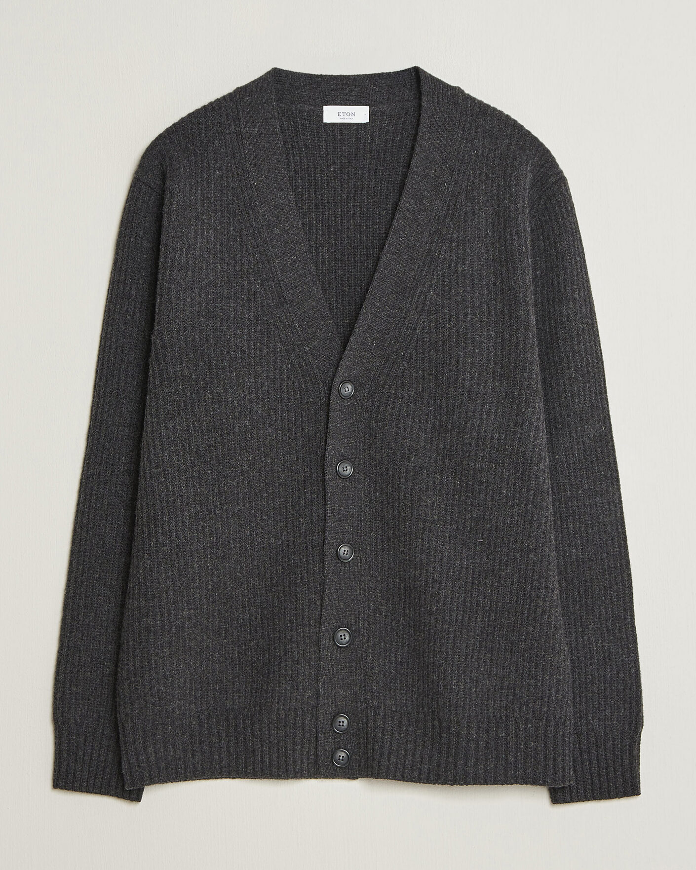 Herren | Pullover | Eton | Merino Wool Rib Cardigan Dark Grey