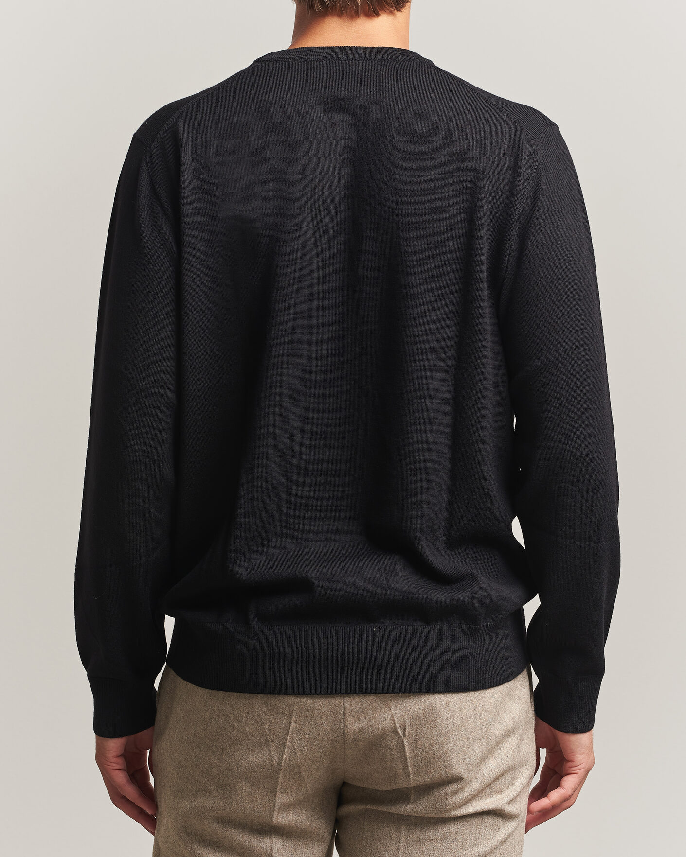 Herren | Pullover | Eton | Merino Wool Knitted Crew Neck Black