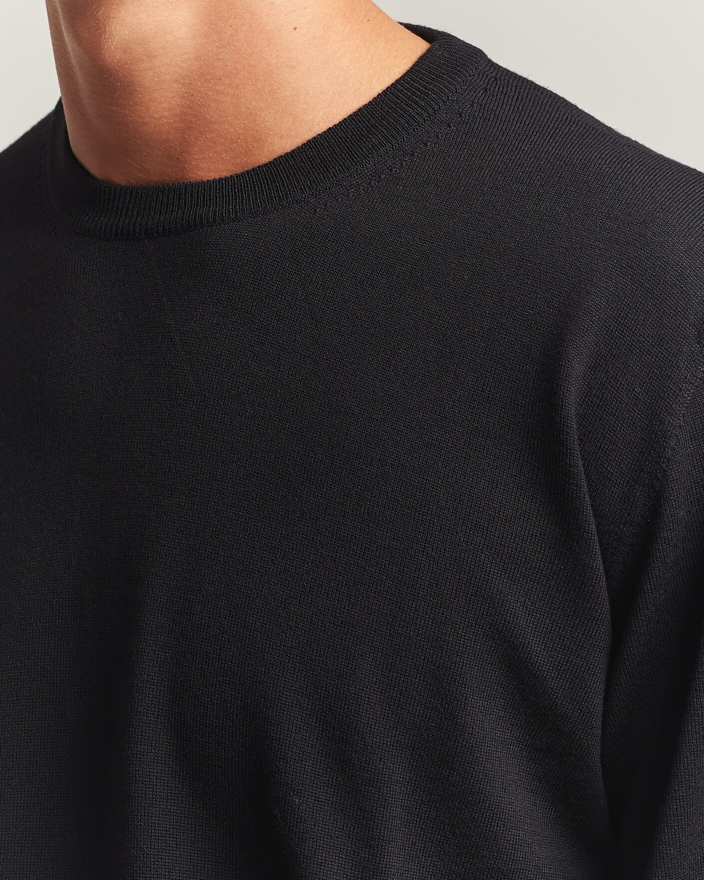 Herren | Pullover | Eton | Merino Wool Knitted Crew Neck Black