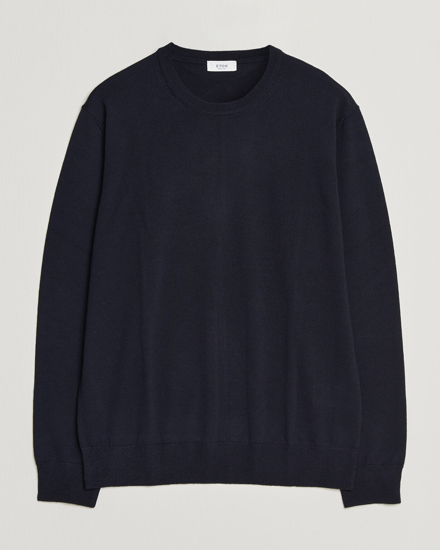 Herren | Pullover | Eton | Merino Wool Knitted Crew Neck Navy Blue