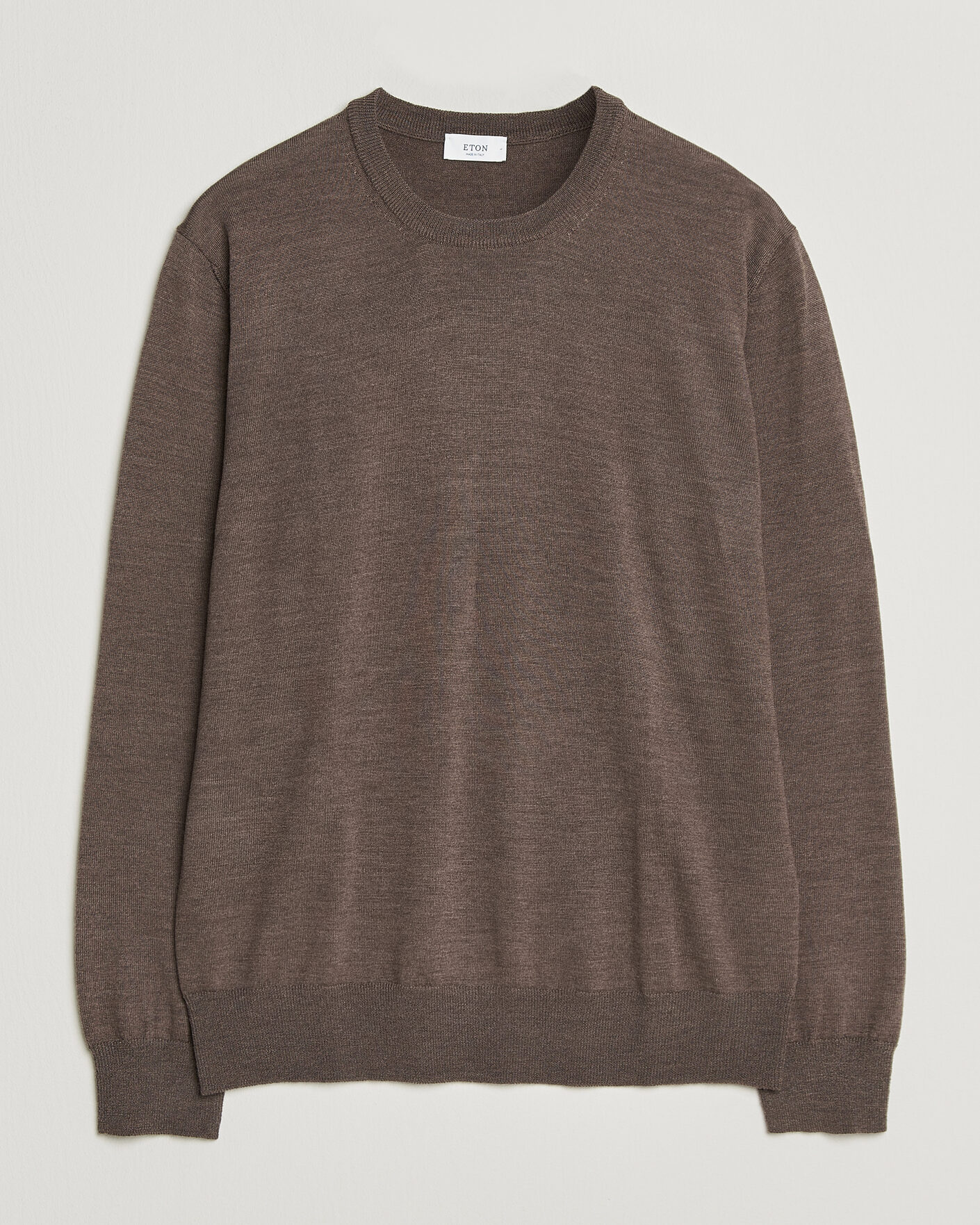 Herren | Pullover | Eton | Merino Wool Knitted Crew Neck Dark Brown