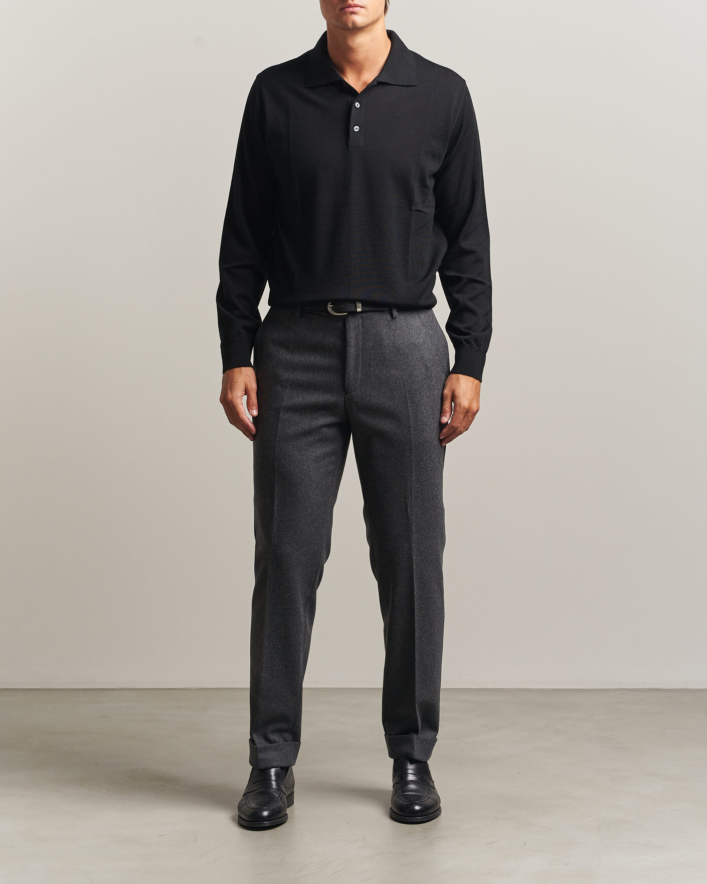 Herren | Pullover | Eton | Merino Wool Knitted Polo Black