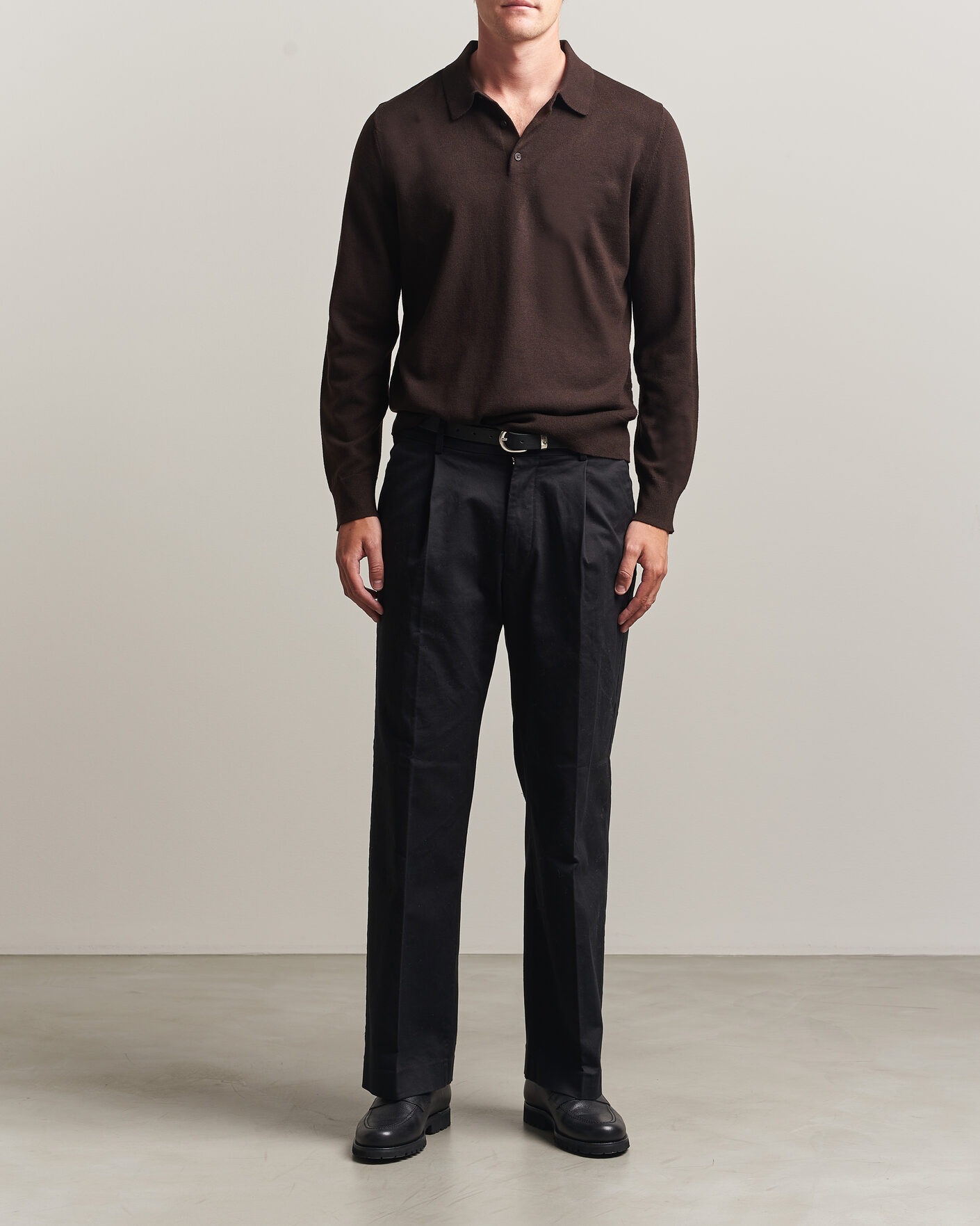Herren | Pullover | Filippa K | Knitted Polo Shirt Dark Chocolate