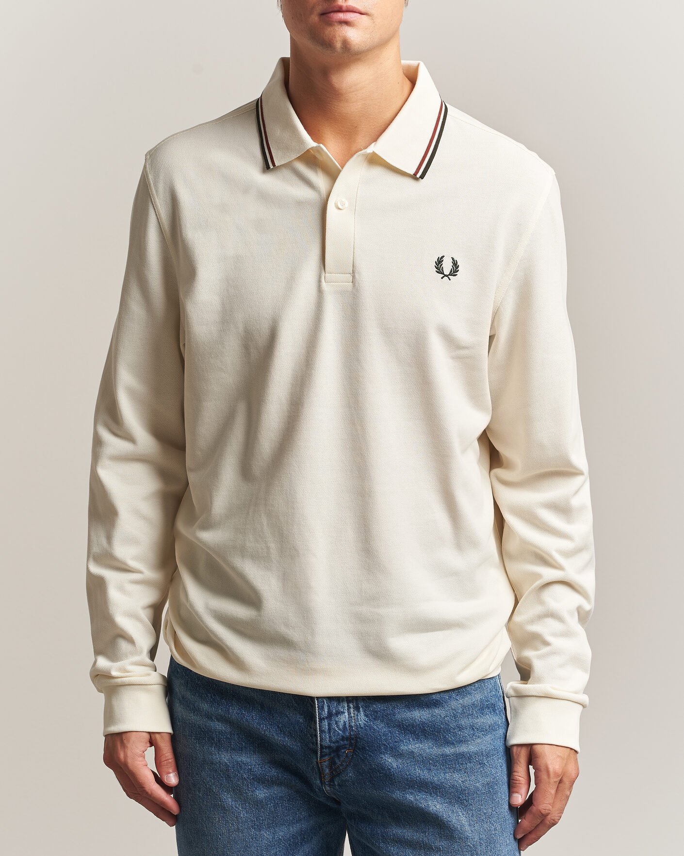 Herren | Poloshirts | Fred Perry | Twin Tipped Long Sleeve Polo Shirt Ecru