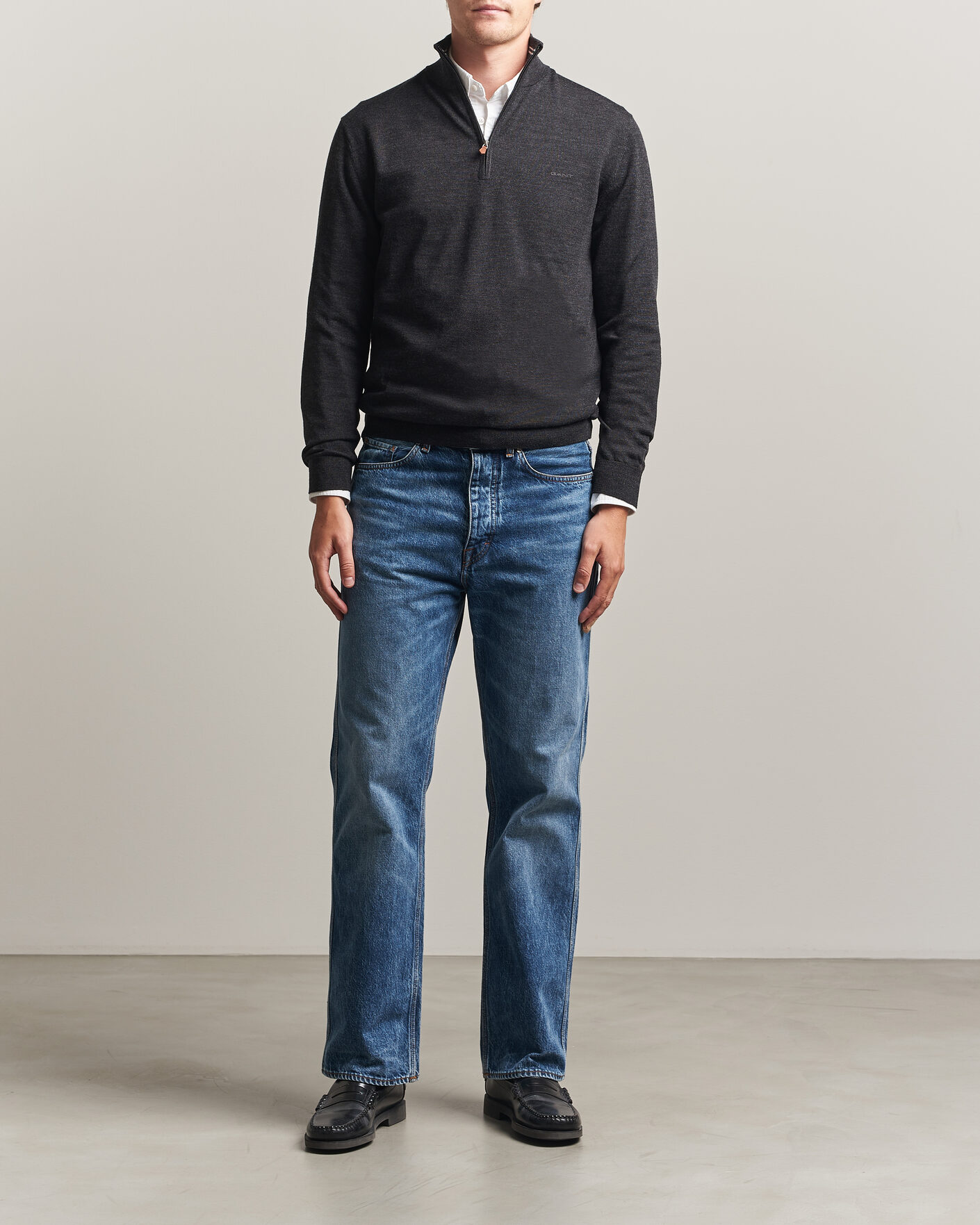 Herren | Pullover | Gant | Extrafine Merino Knitted Half Zip Dark Charcoal Melange