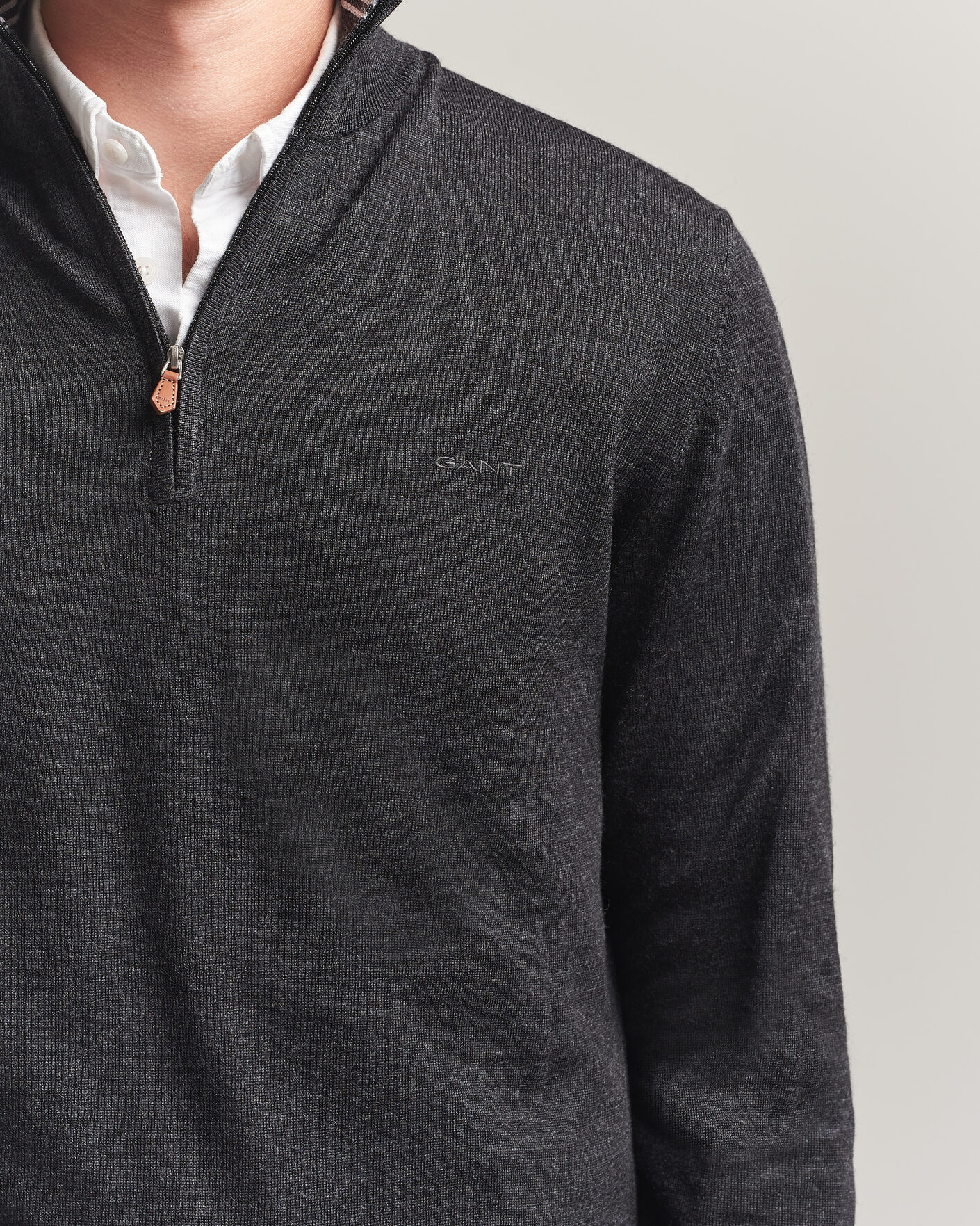 Herren | Pullover | Gant | Extrafine Merino Knitted Half Zip Dark Charcoal Melange