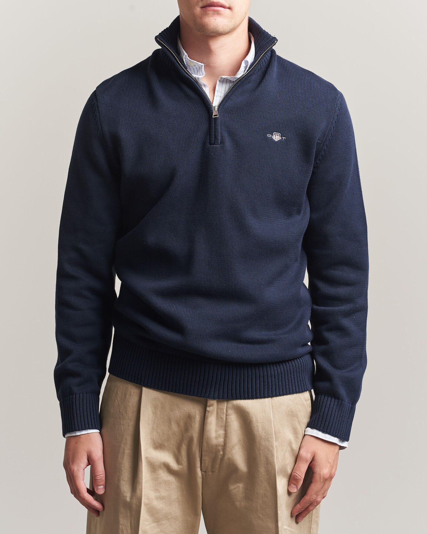 Herren | Pullover | Gant | Casual Cotton Knitted Half Zip Evening Blue