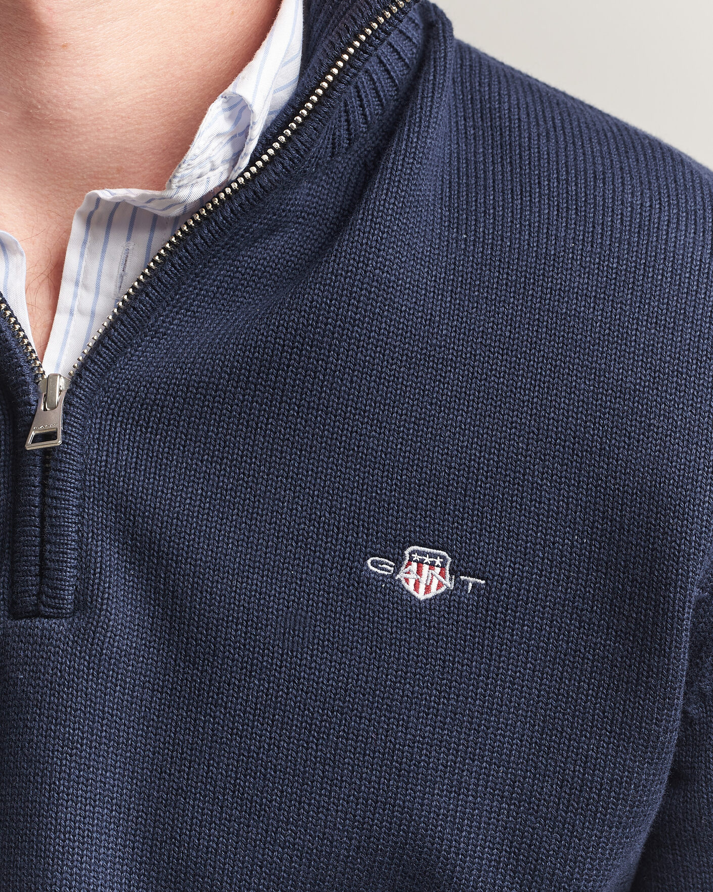 Herren | Pullover | Gant | Casual Cotton Knitted Half Zip Evening Blue