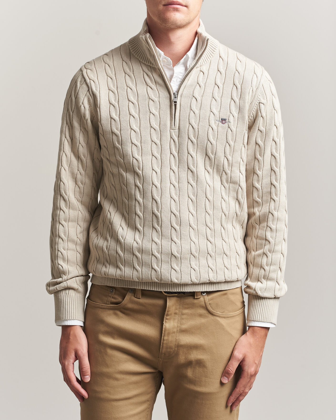 Herren | Pullover | Gant | Cotton Cable Half Zip Clay Beige