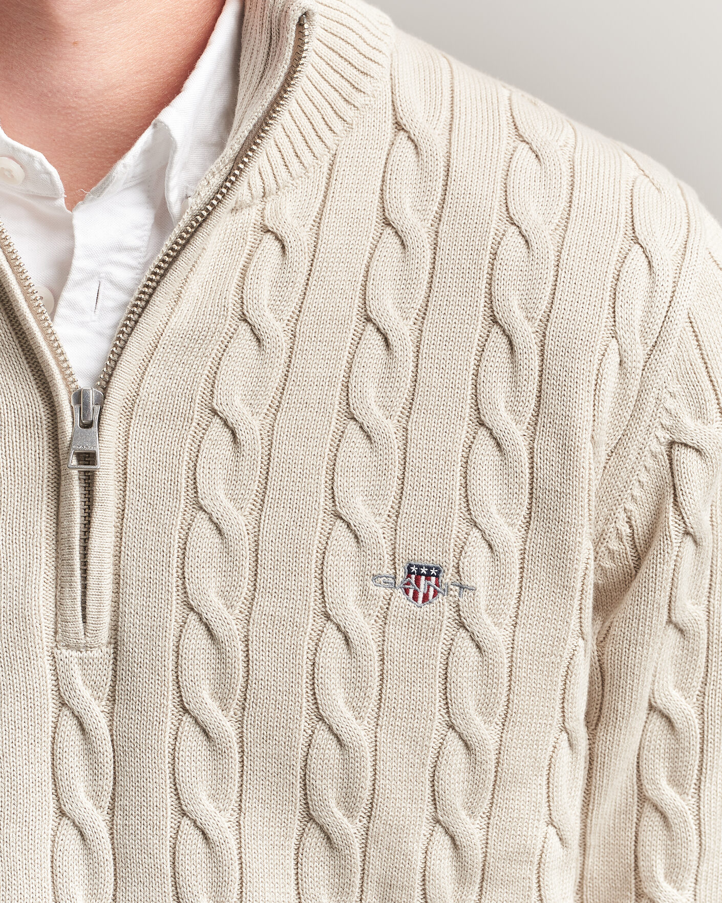 Herren | Pullover | Gant | Cotton Cable Half Zip Clay Beige