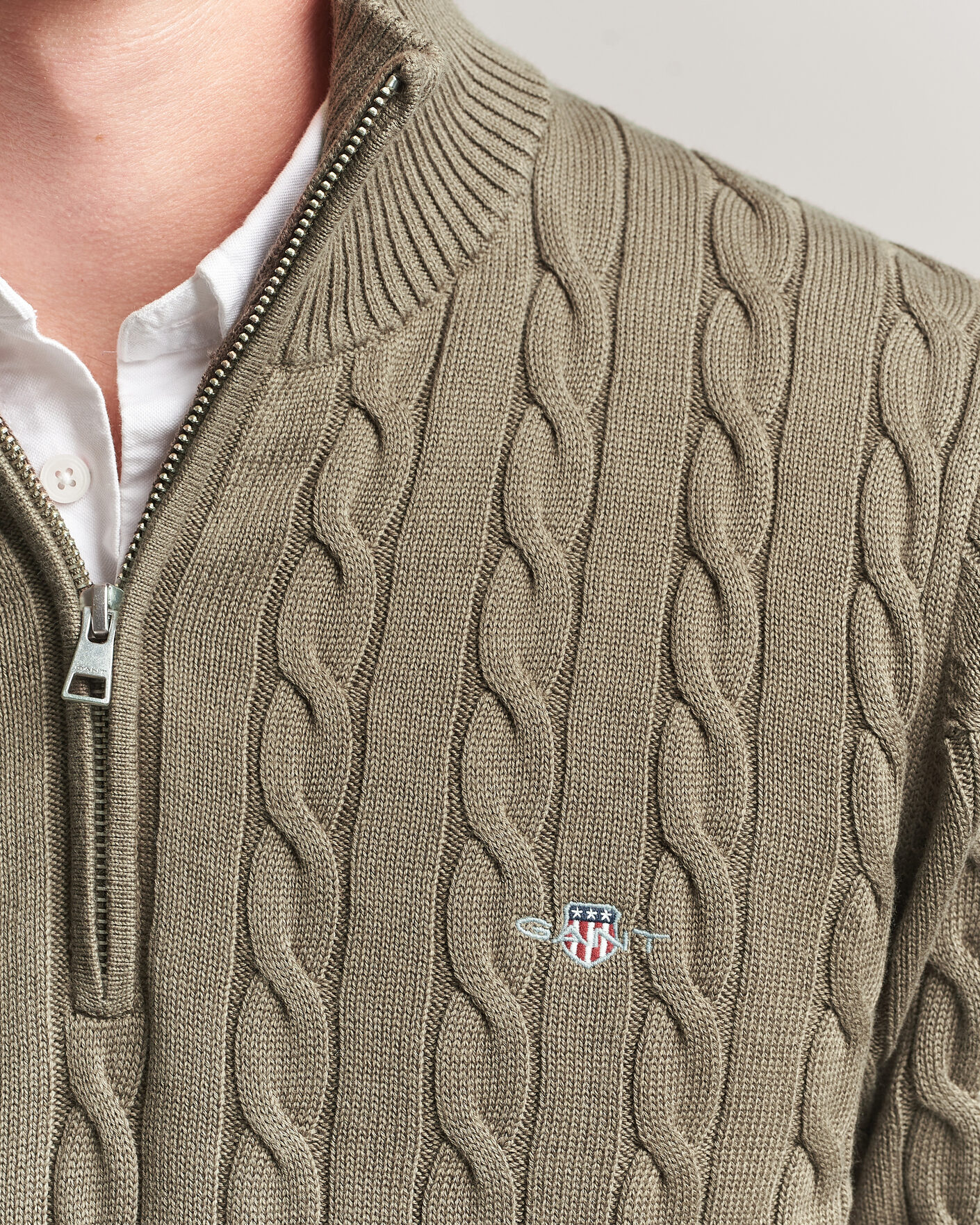 Herren | Pullover | Gant | Cotton Cable Half Zip Faded Taupe