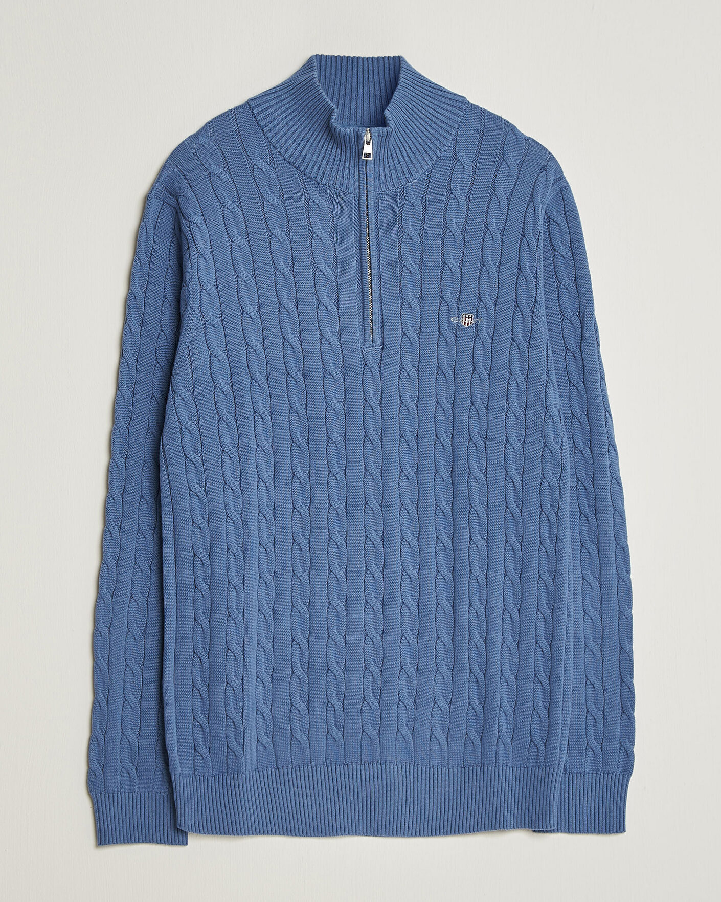 Herren | Pullover | Gant | Cotton Cable Half Zip Blue Horizon