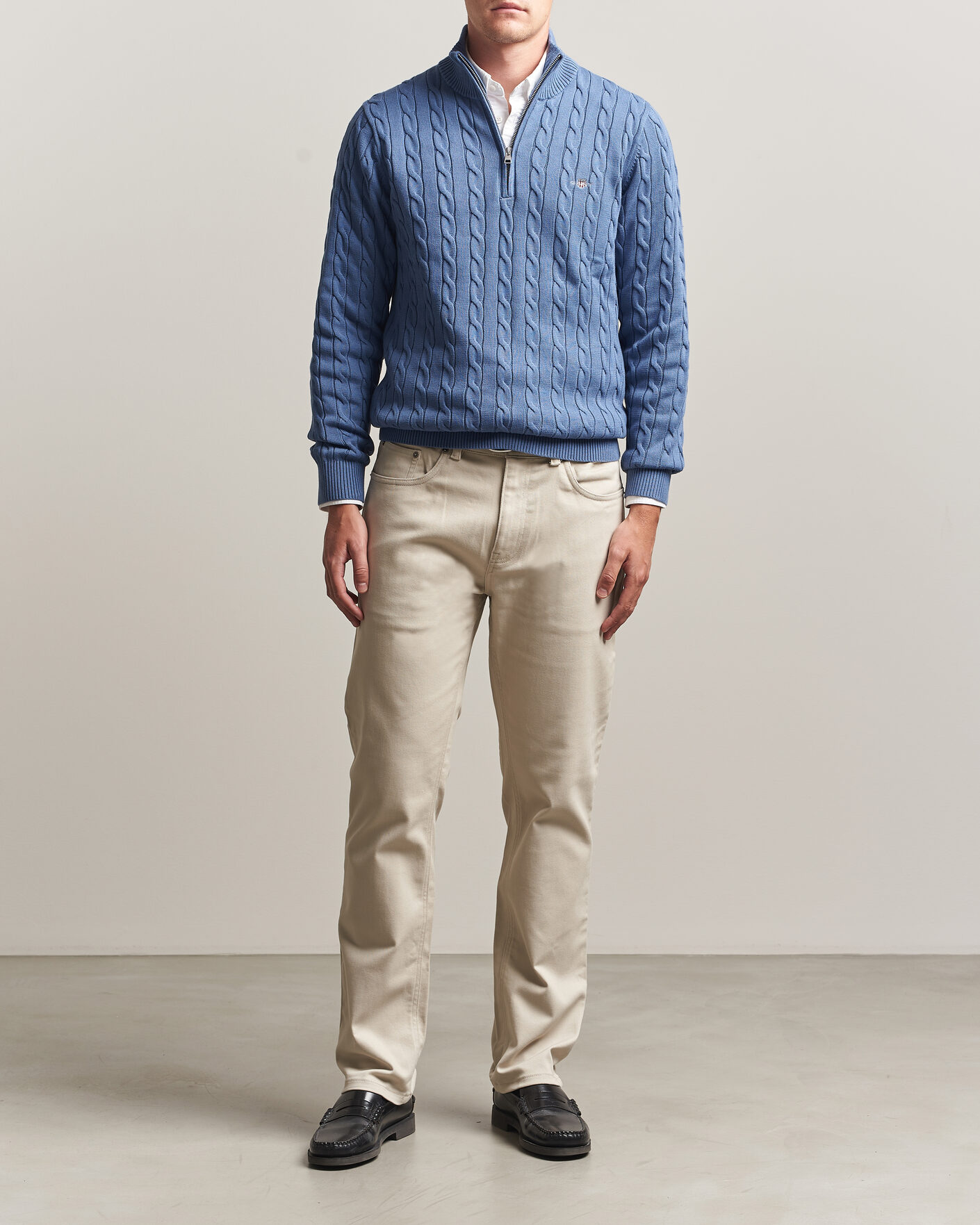 Herren |  | Gant | Cotton Cable Half Zip Blue Horizon