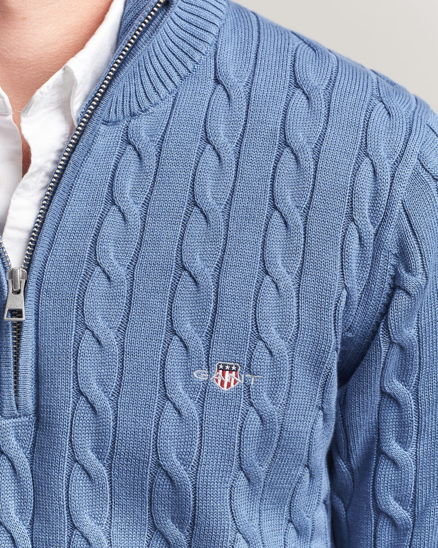 Herren | Pullover | Gant | Cotton Cable Half Zip Blue Horizon